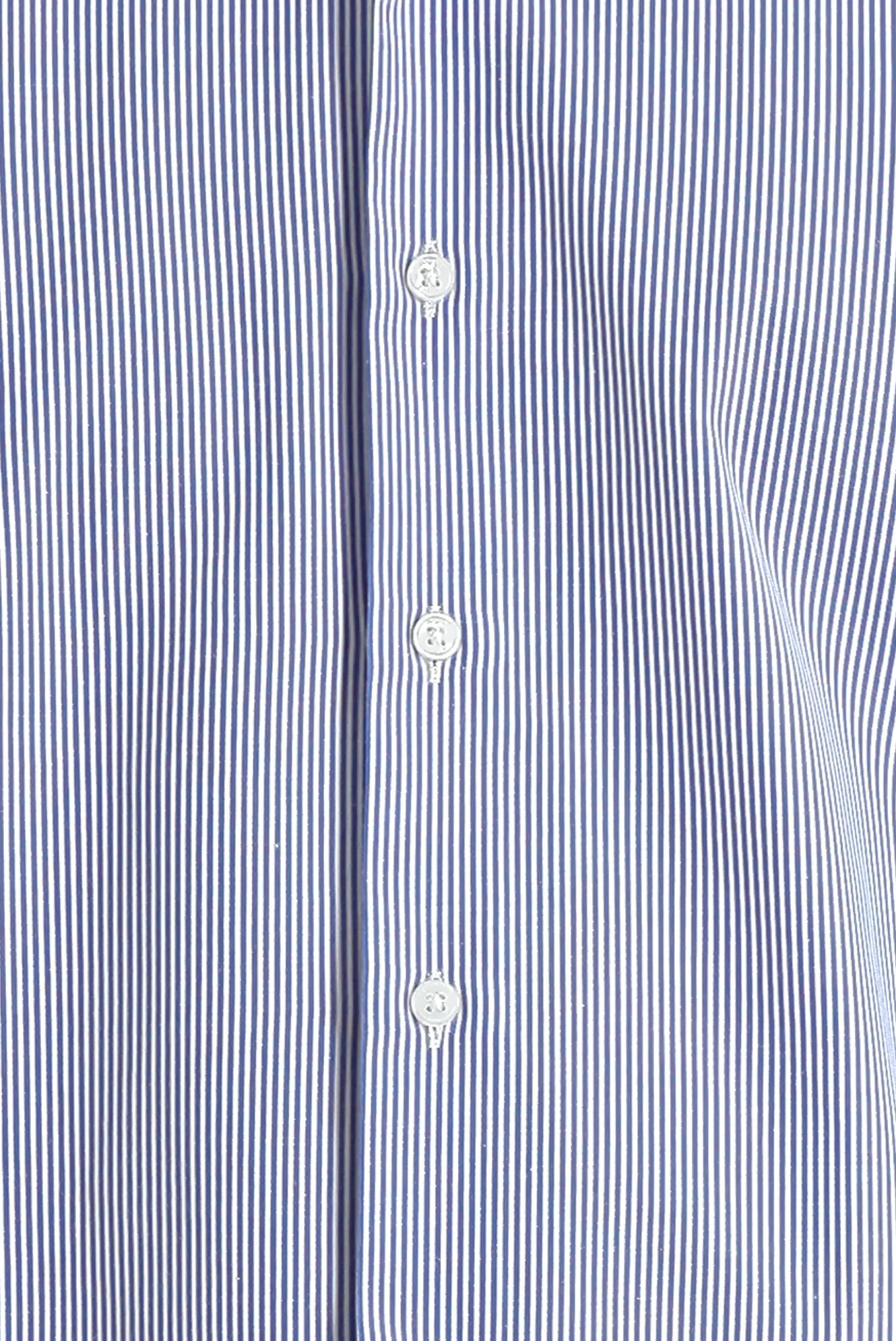 Saks Mavi Uzun Kol Slim Fit Dar Kesim Çizgili Pamuklu Kolay Ütülenebilir Gömlek - Image 4