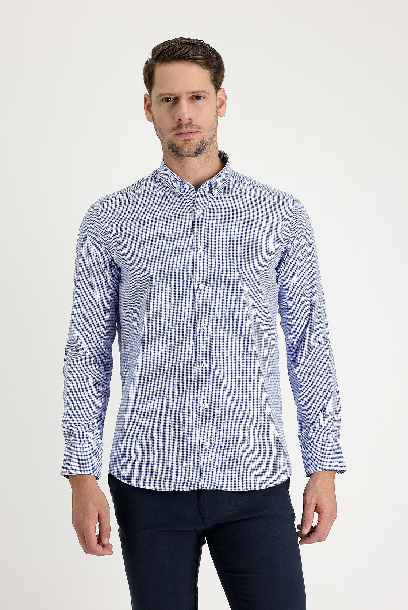 Saks Mavi Uzun Kol Slim Fit Dar Kesim Gömlek - Image 2