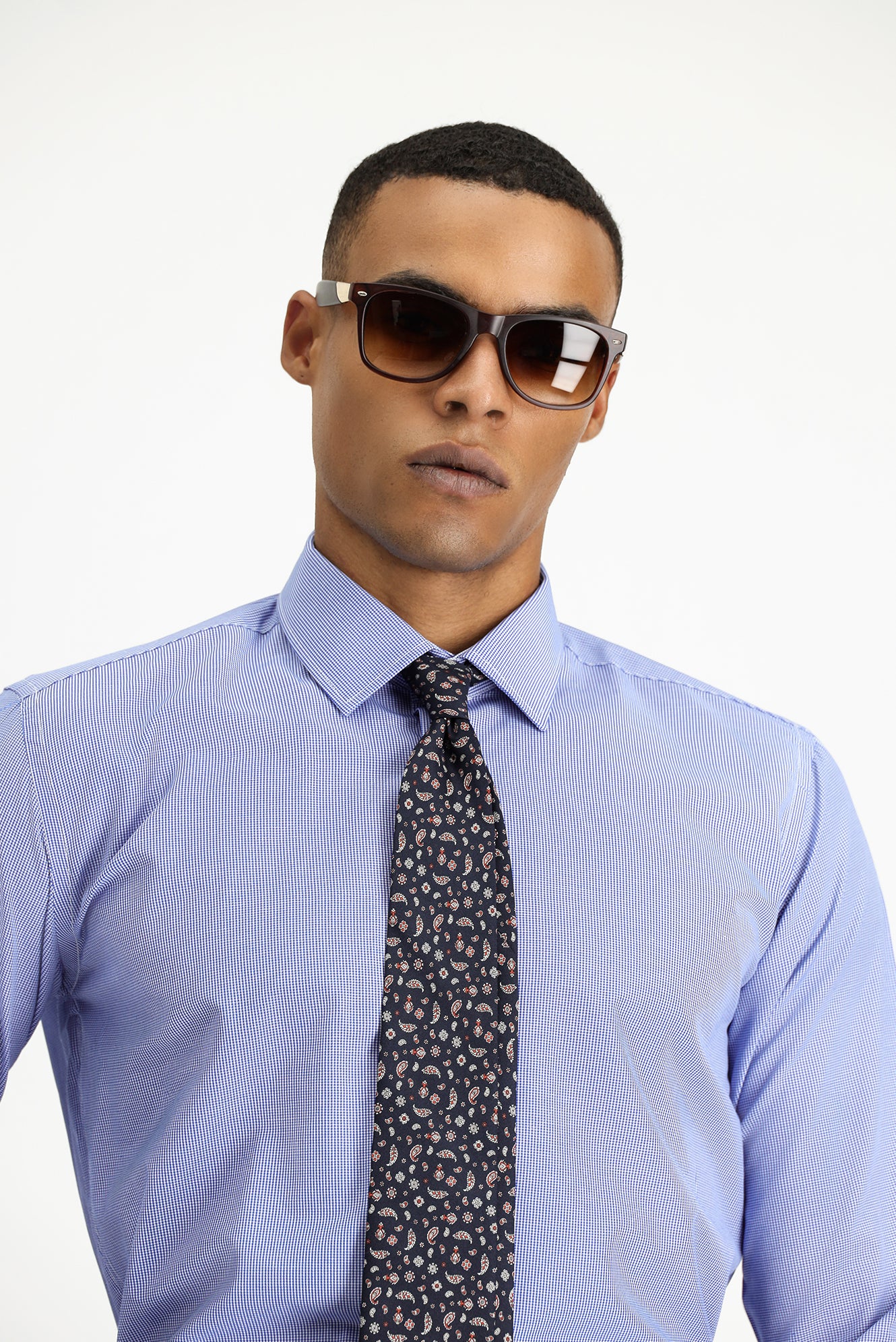 Saks Mavi Uzun Kol Slim Fit Dar Kesim Klasik Desenli Pamuklu Kolay Ütülenebilir Gömlek - Image 3