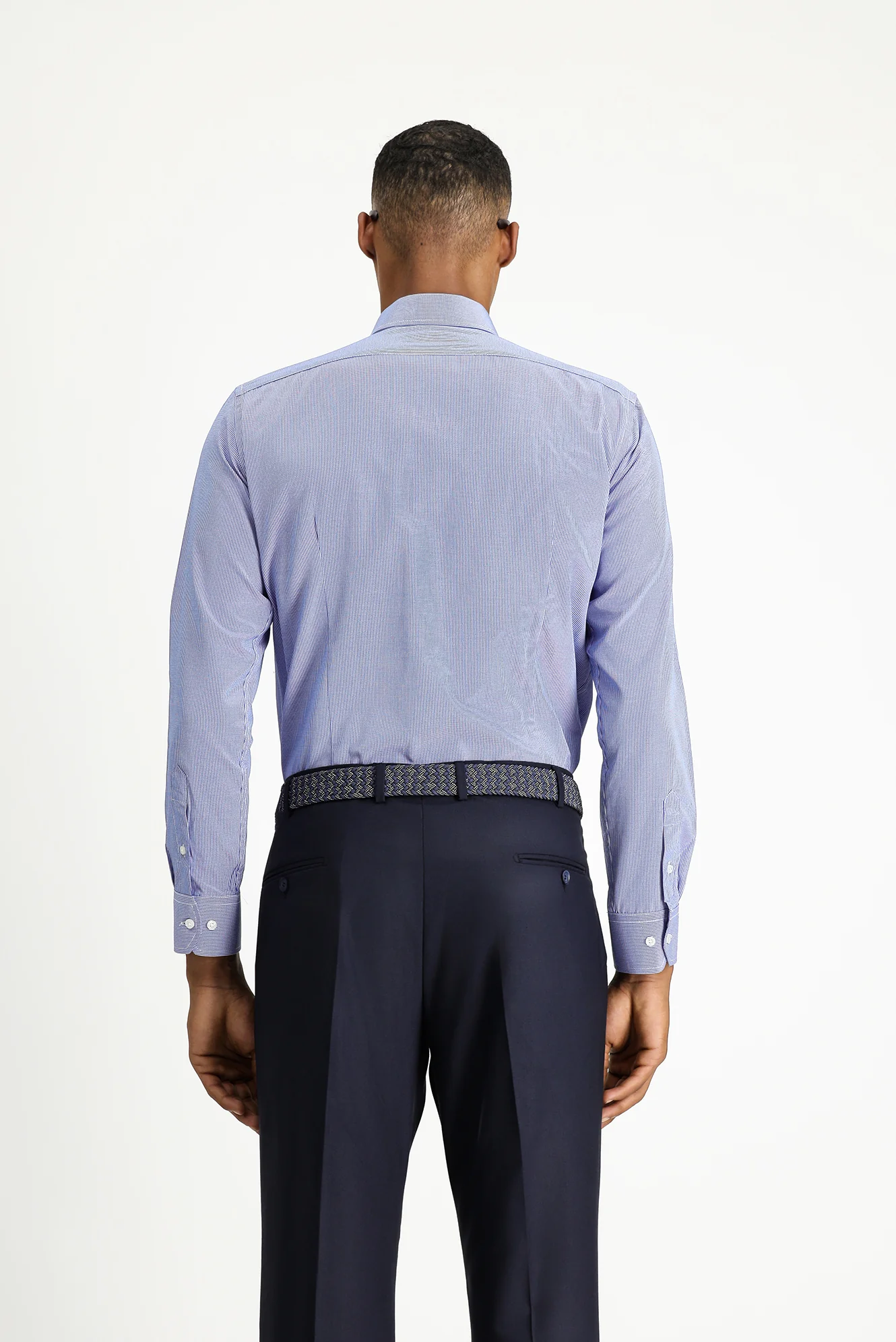 Saks Mavi Uzun Kol Slim Fit Dar Kesim Klasik Desenli Pamuklu Kolay Ütülenebilir Gömlek - Image 4