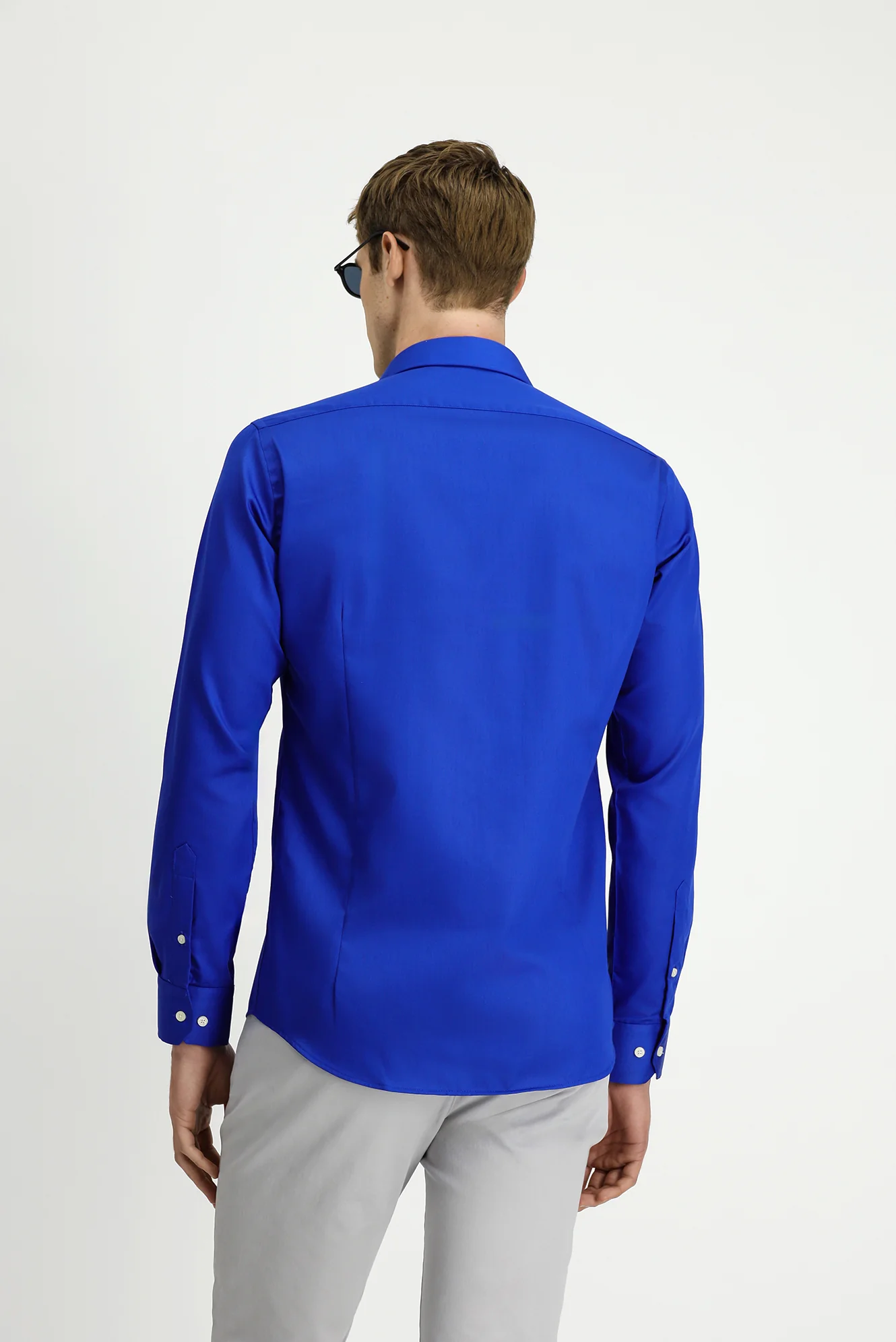 Saks Mavi Uzun Kol Slim Fit Dar Kesim Klasik Non Iron Pamuklu Gömlek - Image 5