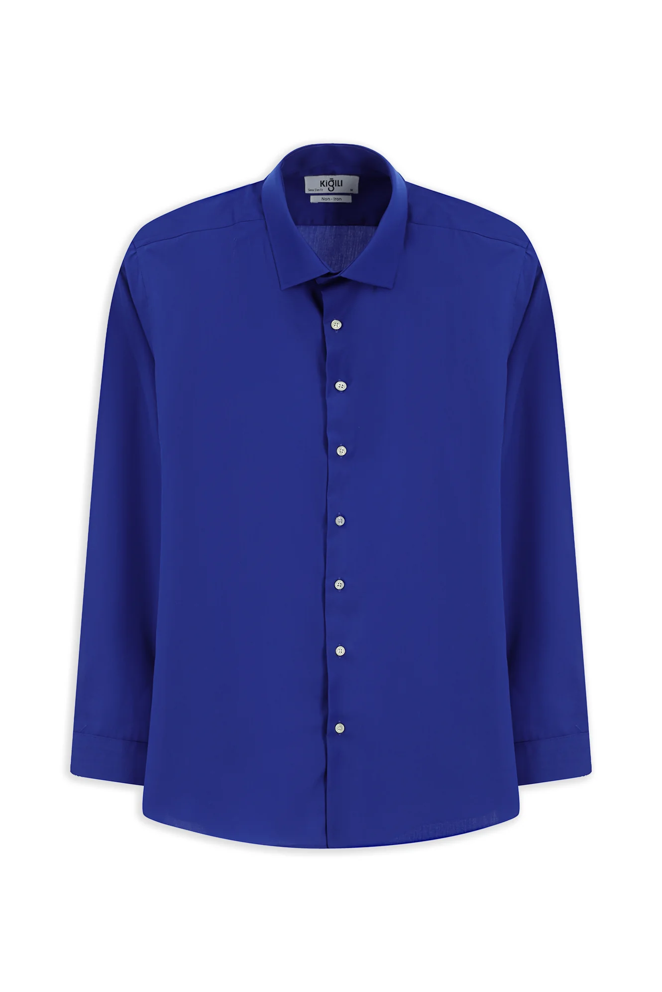Saks Mavi Uzun Kol Slim Fit Dar Kesim Klasik Non Iron Pamuklu Gömlek - Image 8