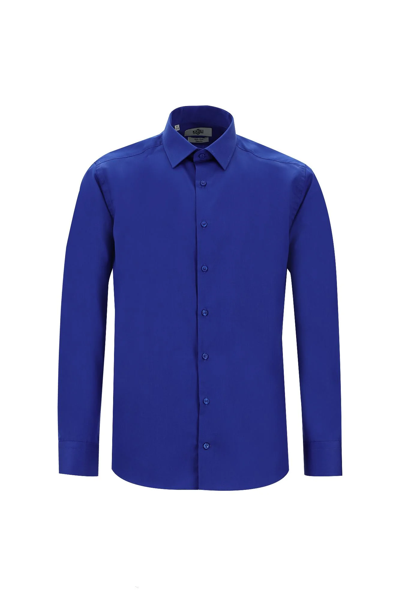 Saks Mavi Uzun Kol Slim Fit Dar Kesim Klasik Non Iron Pamuklu Gömlek