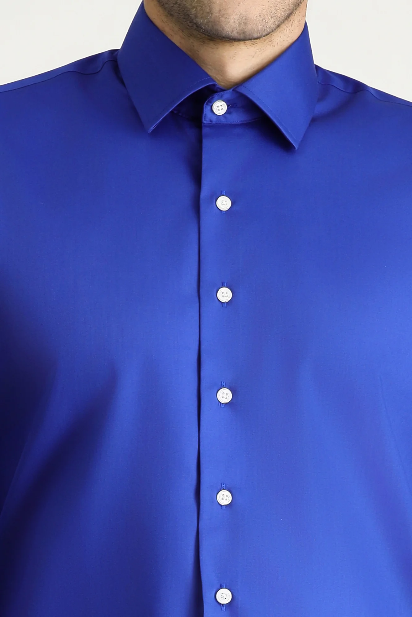 Saks Mavi Uzun Kol Slim Fit Dar Kesim Klasik Non Iron Saten Pamuklu Gömlek - Image 5