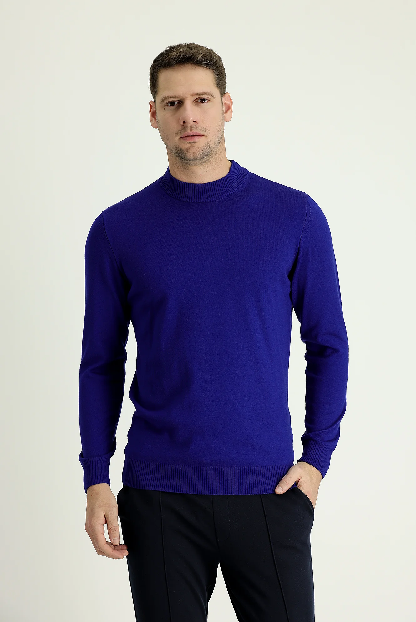 Saks Mavi Yarım Balıkçı Yaka Regular Fit Triko Kazak - Image 2