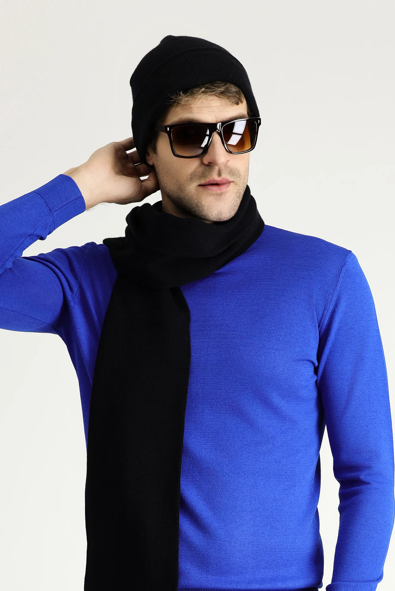 Saks Mavi Yarım Balıkçı Yaka Slim Fit Dar Kesim Triko Kazak - Image 2