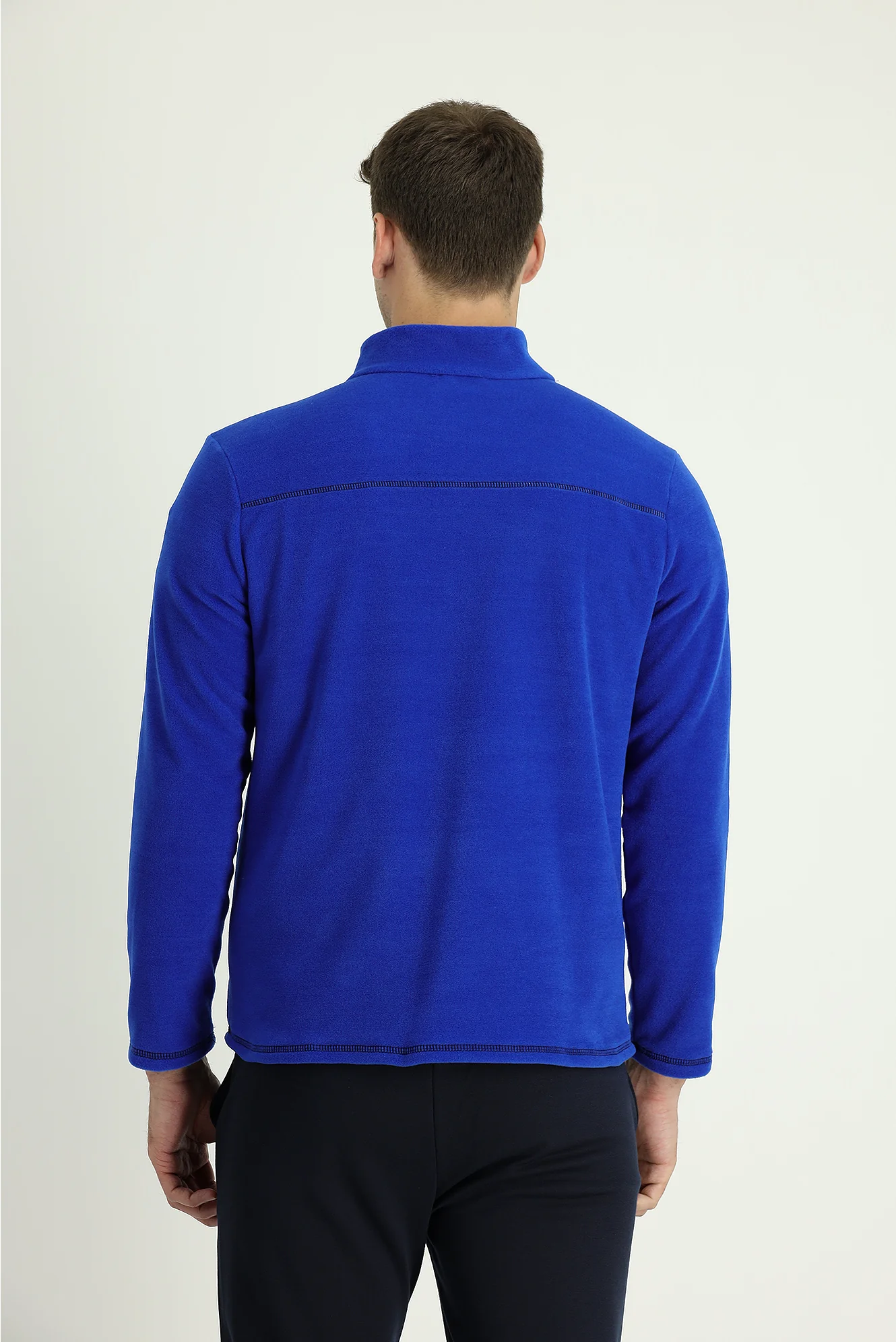Saks Mavi Yarım Fermuarlı Dik Yaka Soğuk Geçirmez Tüylenme Yapmayan Polar Sweatshirt - Image 3