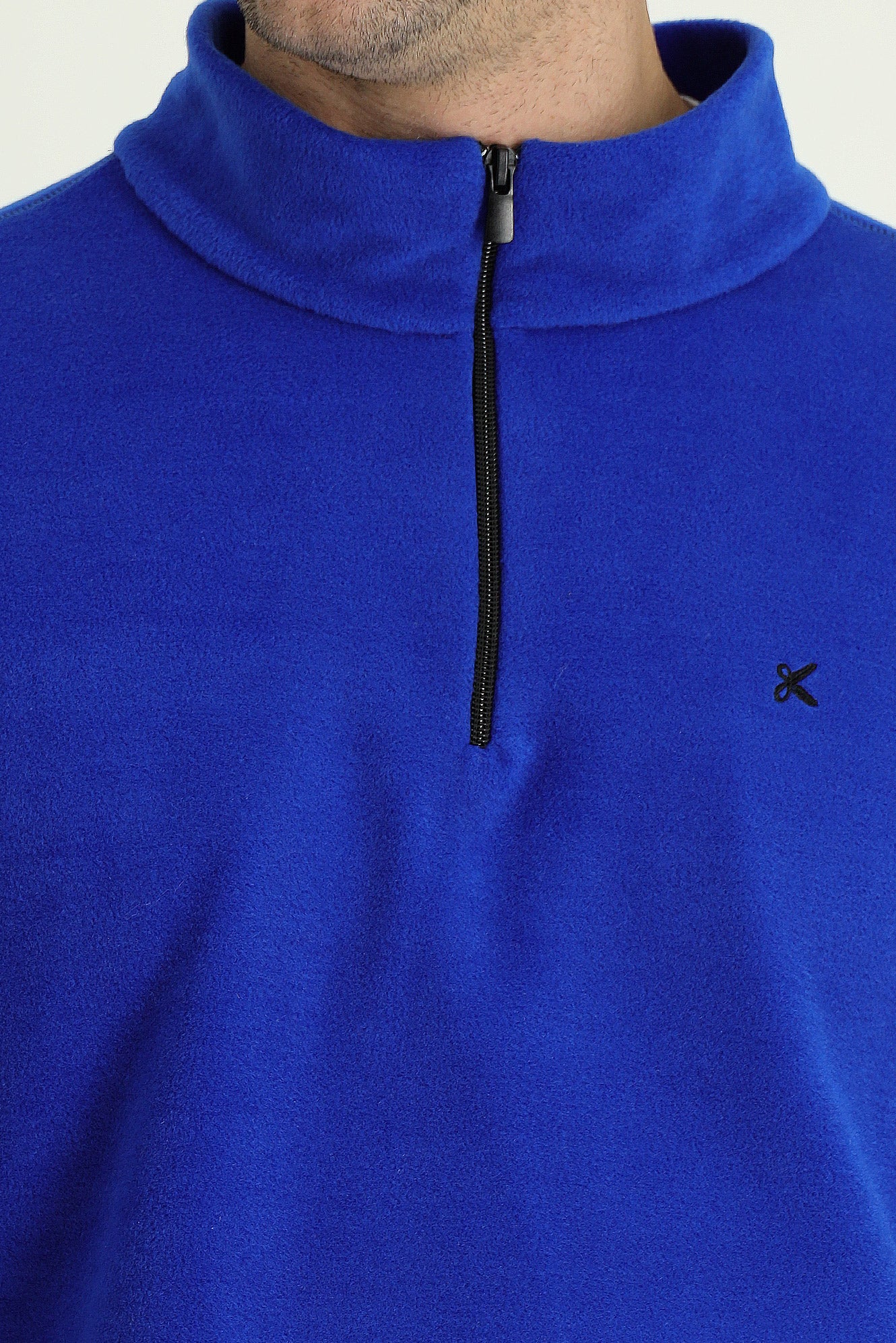 Saks Mavi Yarım Fermuarlı Dik Yaka Soğuk Geçirmez Tüylenme Yapmayan Polar Sweatshirt - Image 4