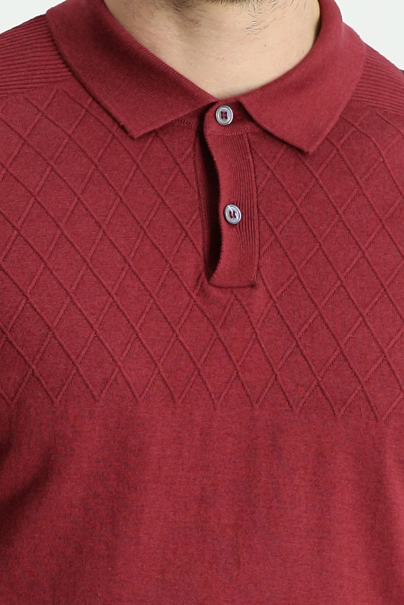 Şarap Bordo Polo Yaka Regular Fit Desenli Tişört - Image 4
