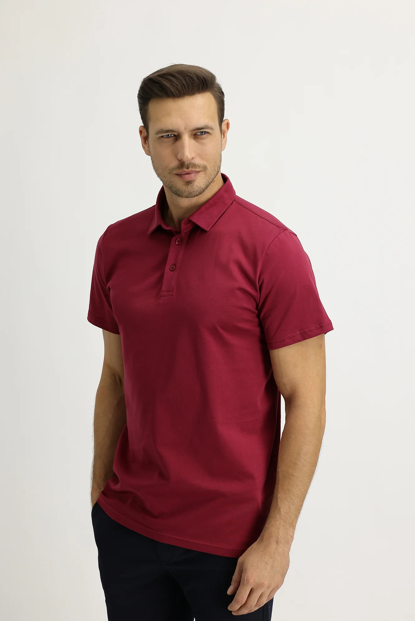 Şarap Bordo Polo Yaka Regular Fit Pamuk Tişört - Image 2
