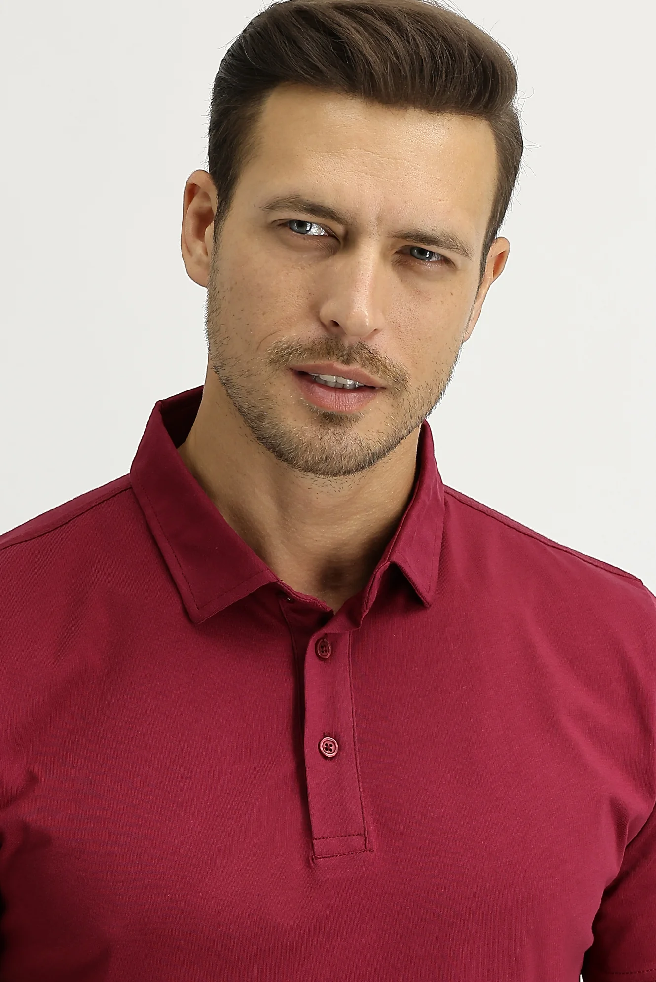 Şarap Bordo Polo Yaka Regular Fit Pamuk Tişört - Image 3