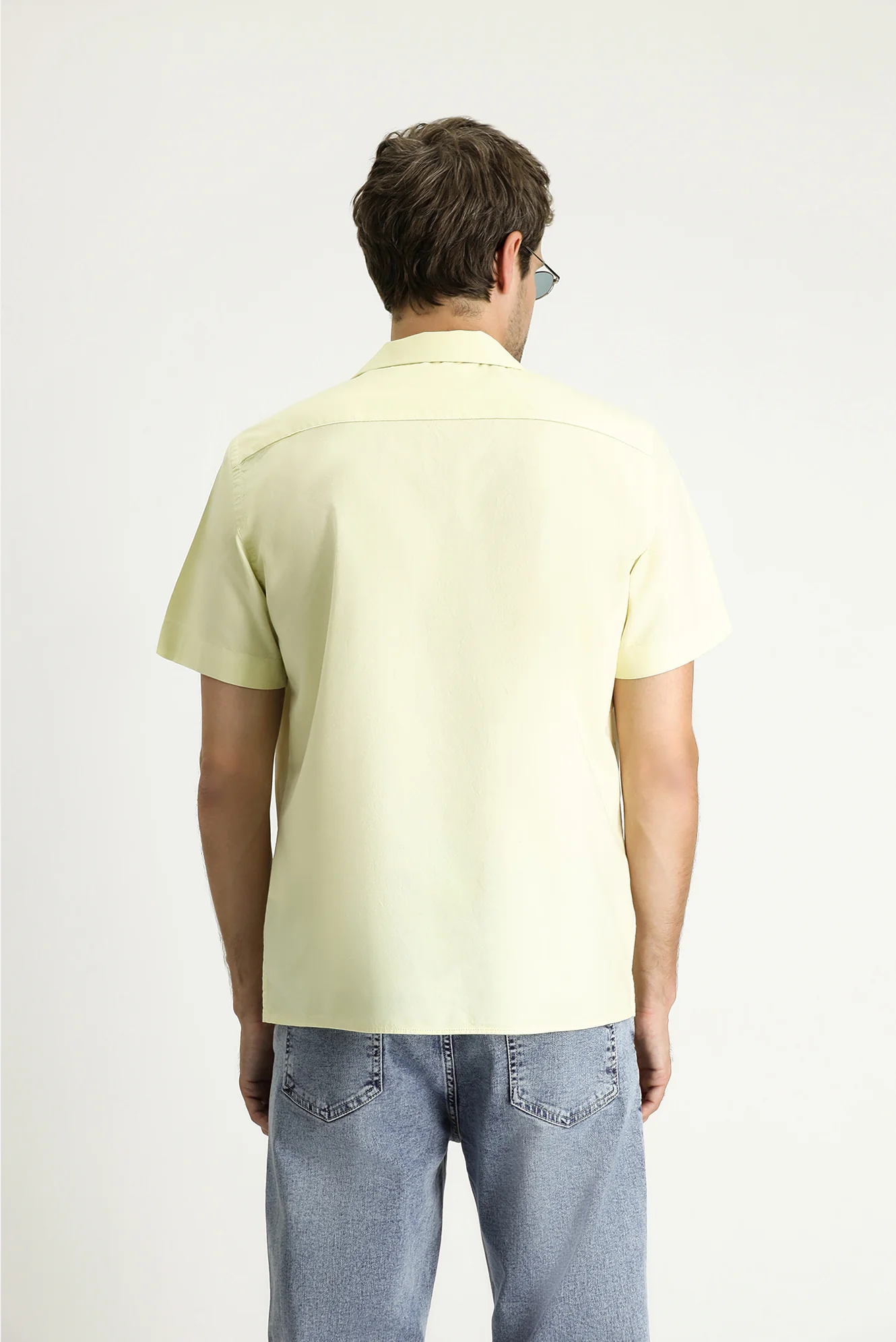 Sarı Kısa Kol Regular Fit Pamuk Gömlek - Image 5