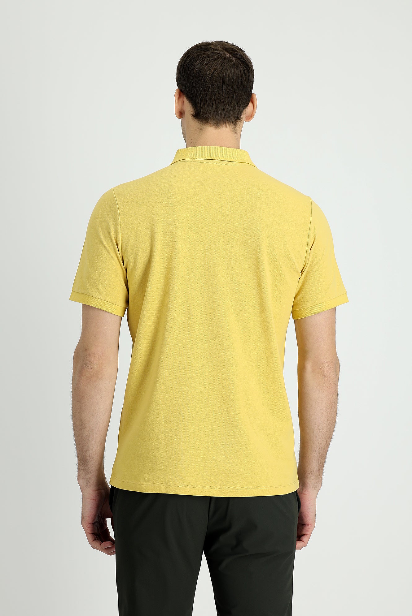 Sarı Polo Yaka Regular Fit Nakışlı Pamuk Tişört - Image 3