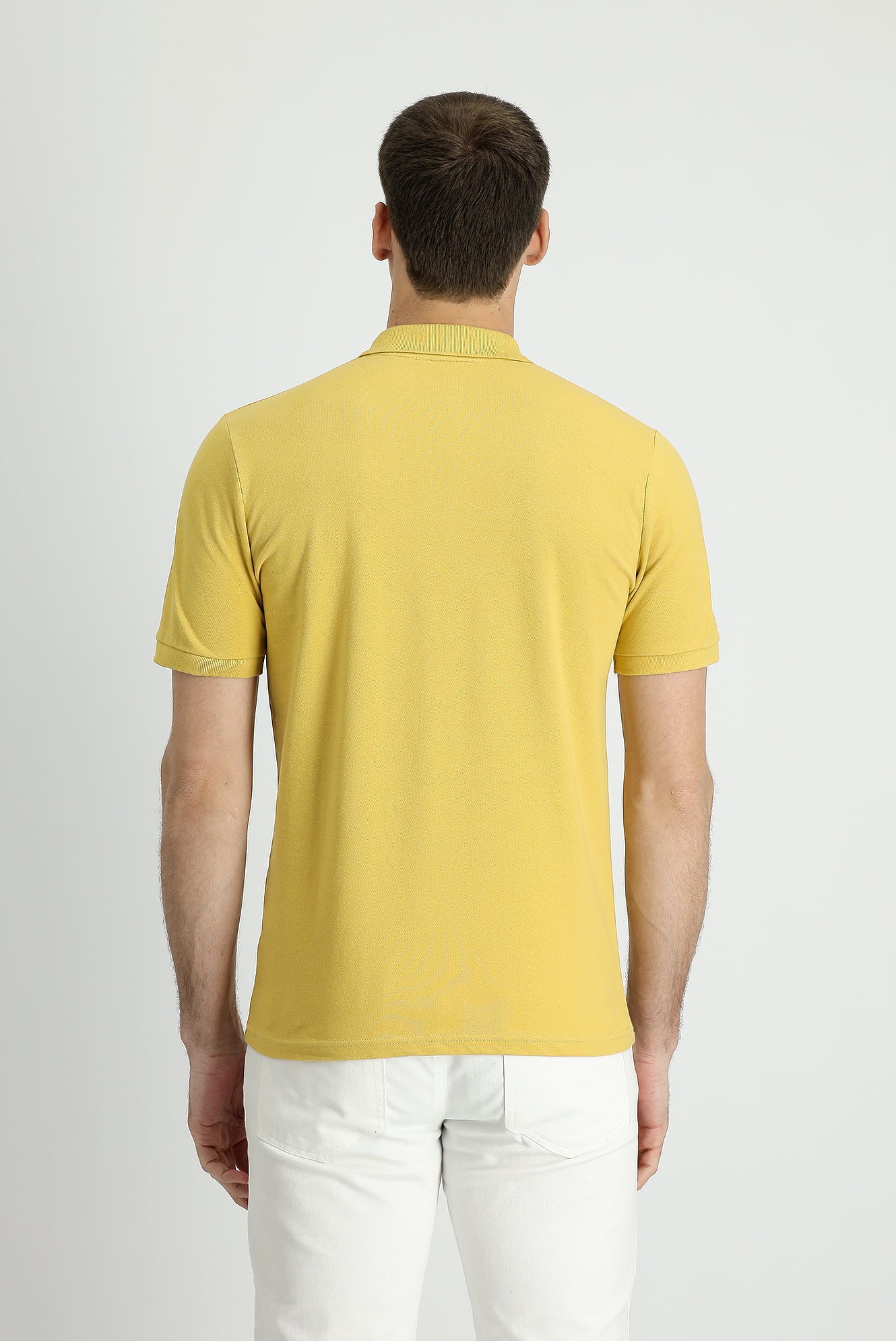 Sarı Polo Yaka Slim Fit Dar Kesim Baskılı Pamuk Tişört - Image 3