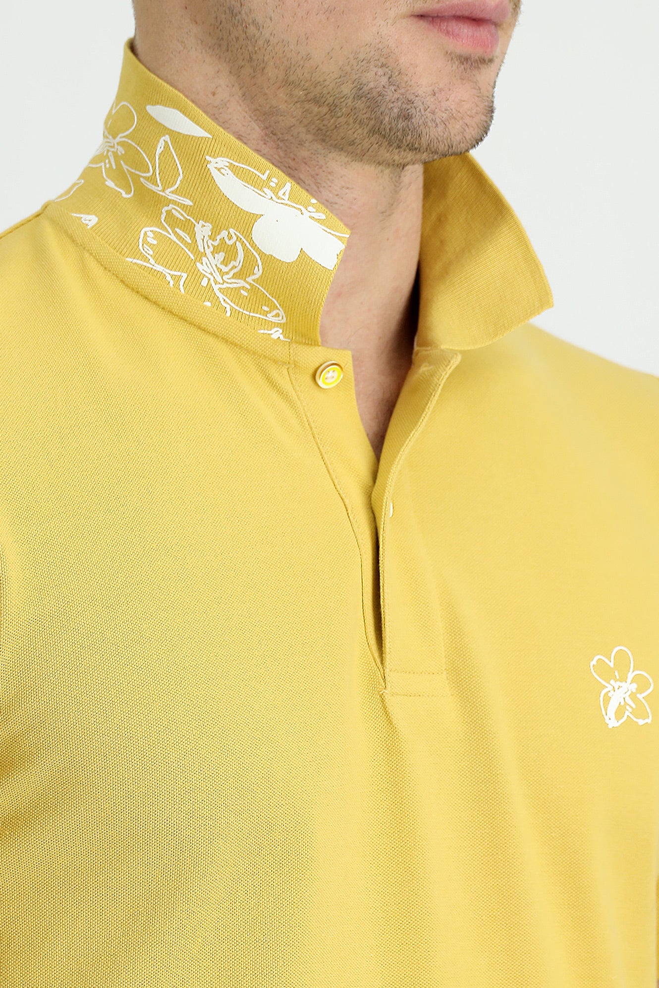 Sarı Polo Yaka Slim Fit Dar Kesim Baskılı Pamuk Tişört - Image 4