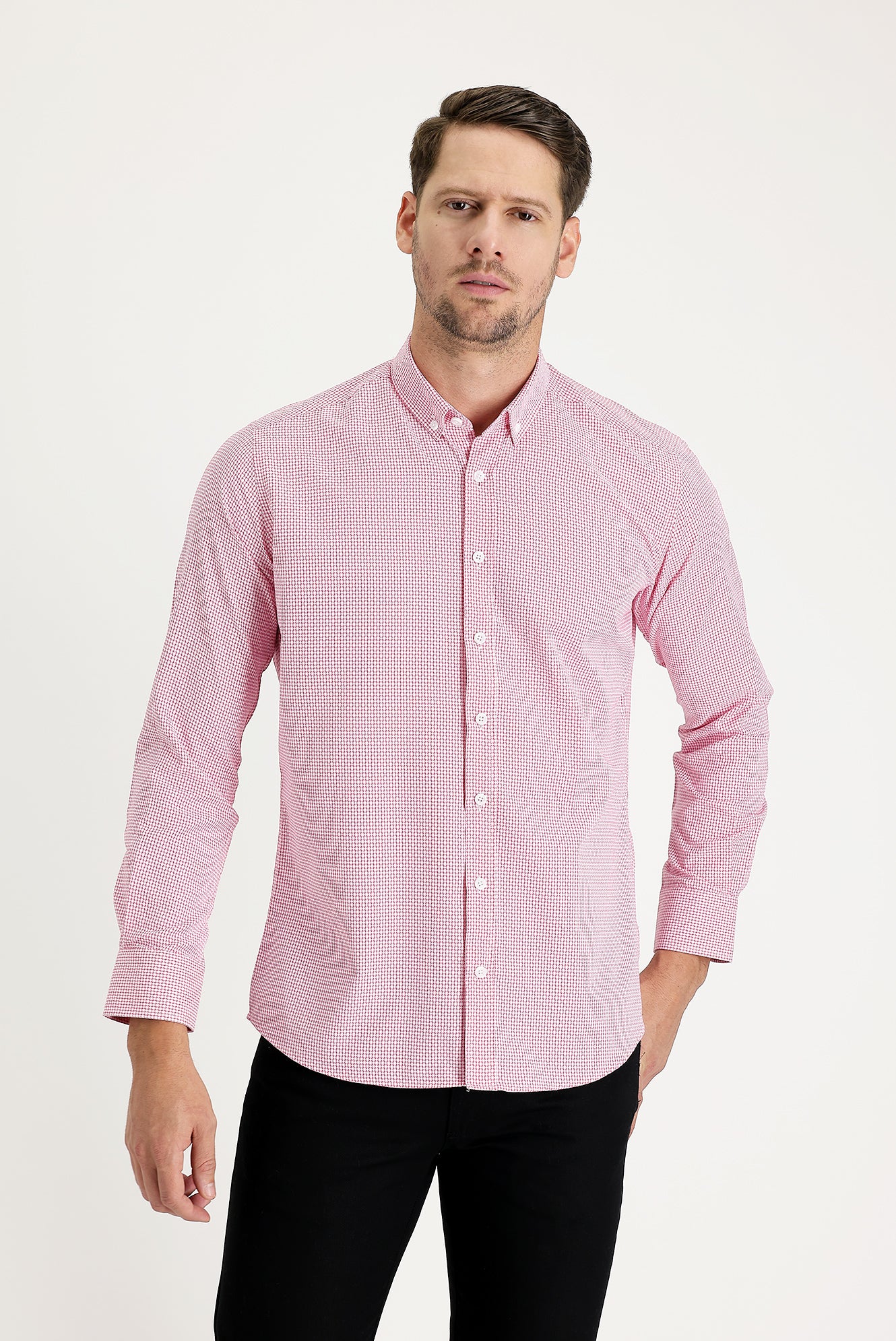 Şeker Pembe Uzun Kol Slim Fit Dar Kesim Gömlek