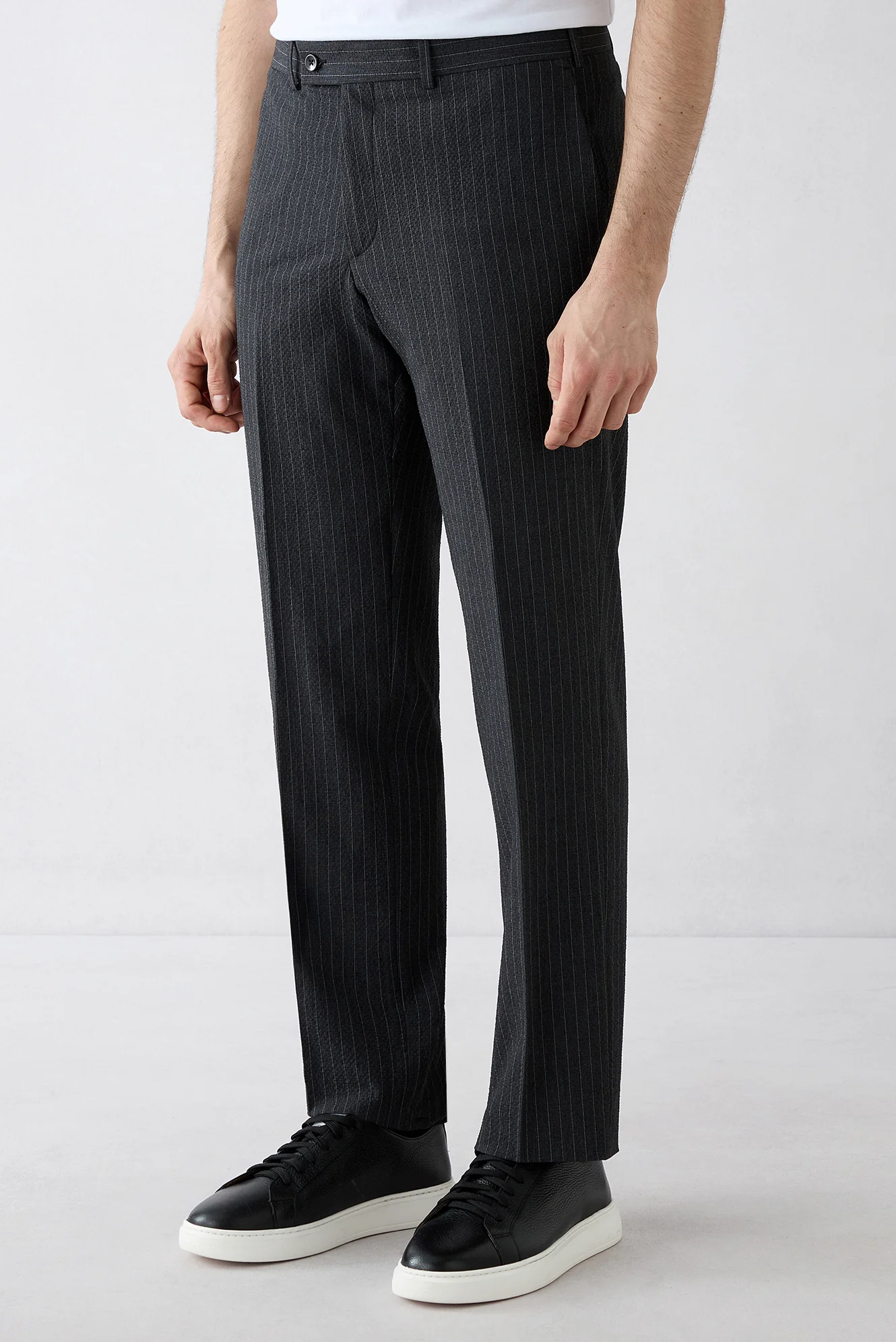 Siyah 4 Drop Relaxed Fit Rahat Kesim Mono Yaka Çizgili Takım Elbise - Image 5