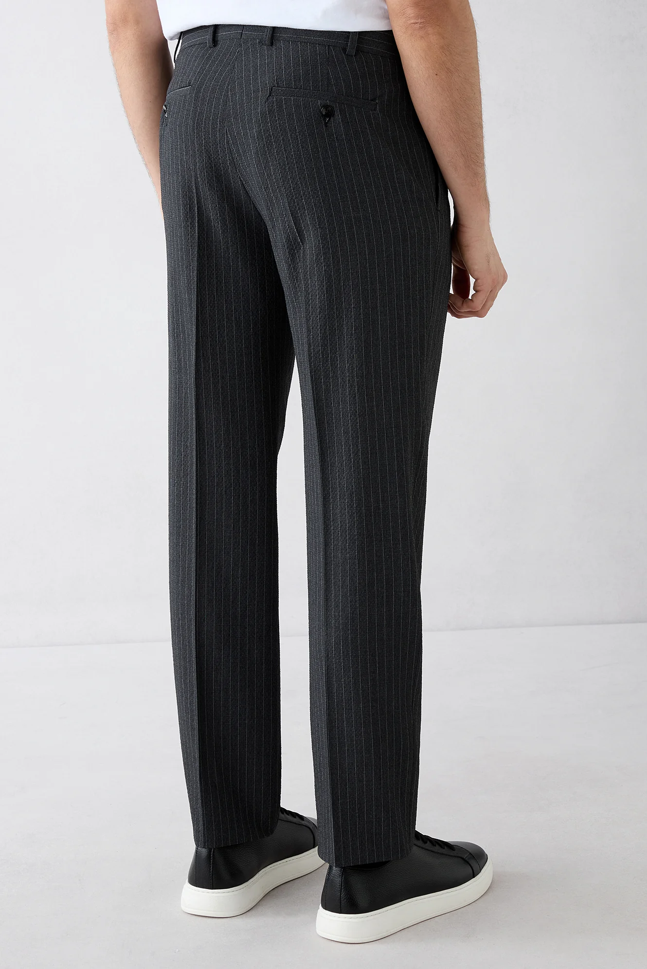 Siyah 4 Drop Relaxed Fit Rahat Kesim Mono Yaka Çizgili Takım Elbise - Image 6