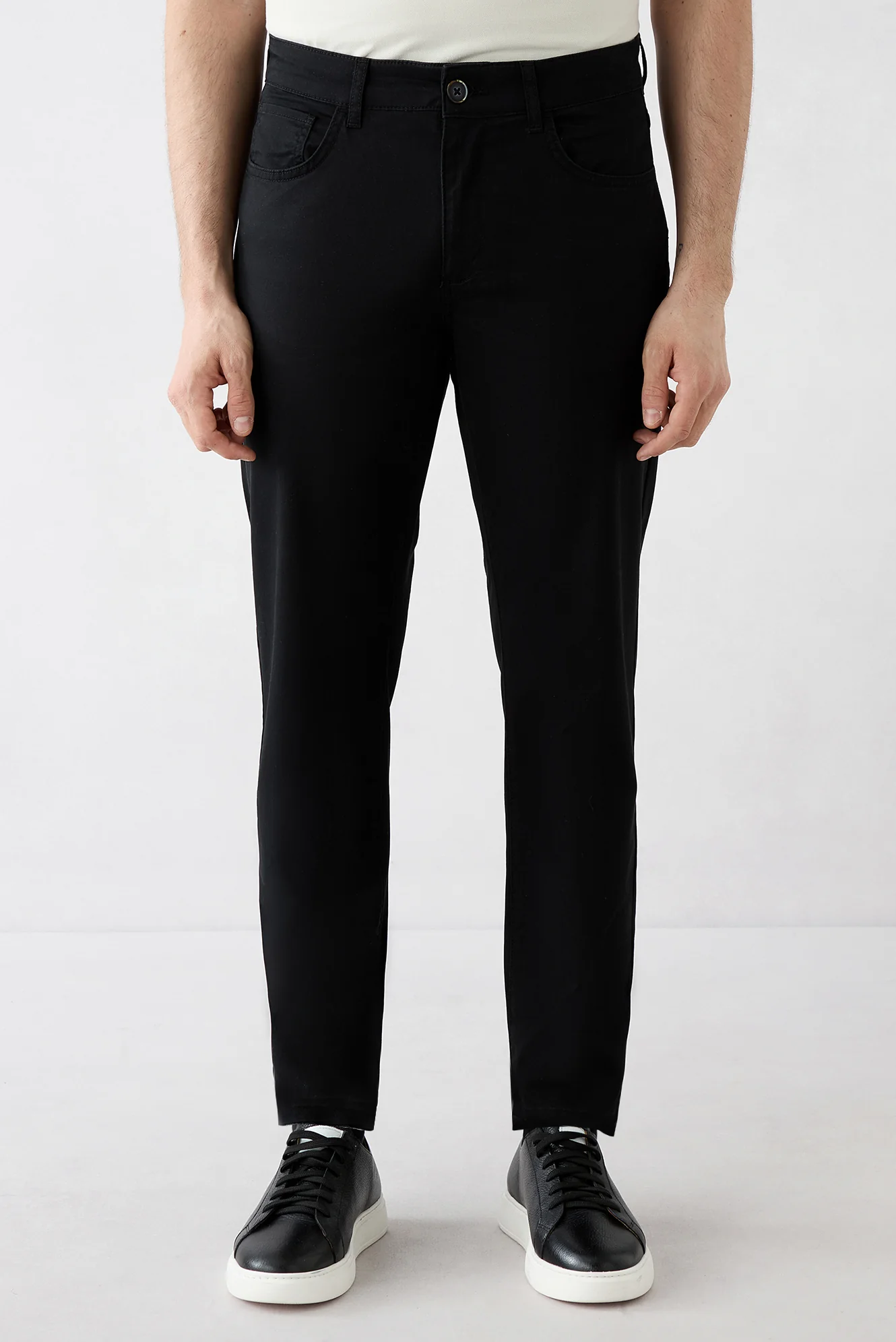Siyah Regular Fit Standart Kesim Likralı 5 Cep Kanvas / Chino Pantolon - Image 2