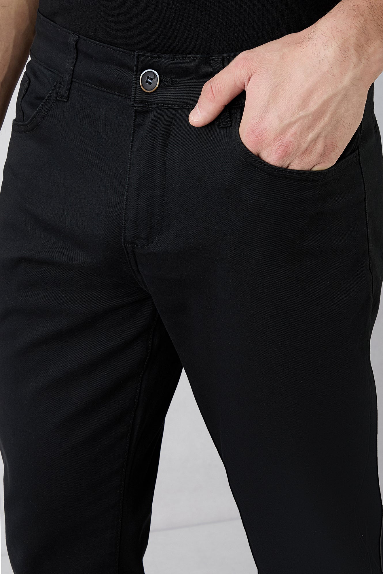 Siyah Regular Fit Standart Kesim 5 Cep Pamuklu Düz Likralı Kanvas / Chino Pantolon - Image 4