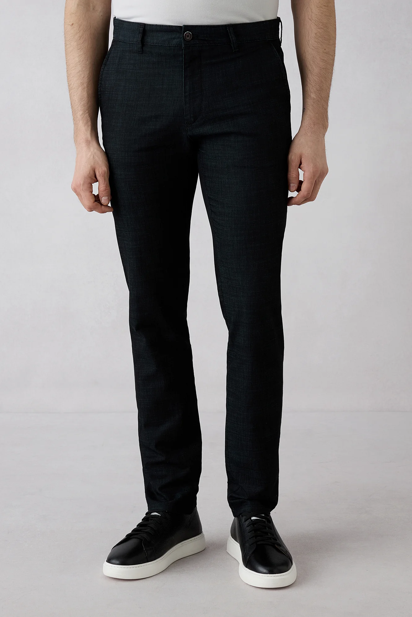 Siyah Regular Fit Standart Kesim Desenli Yandan Cep Kanvas / Chino Pantolon - Image 2