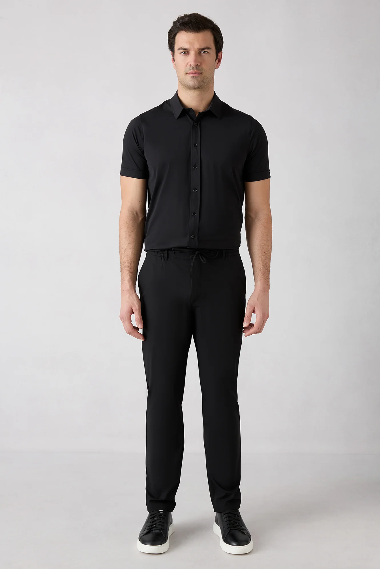 Siyah Techno-Line Regular Fit Standart Kesim Çantalı Likralı Beli İpli Chino / Kanvas Pantolon
