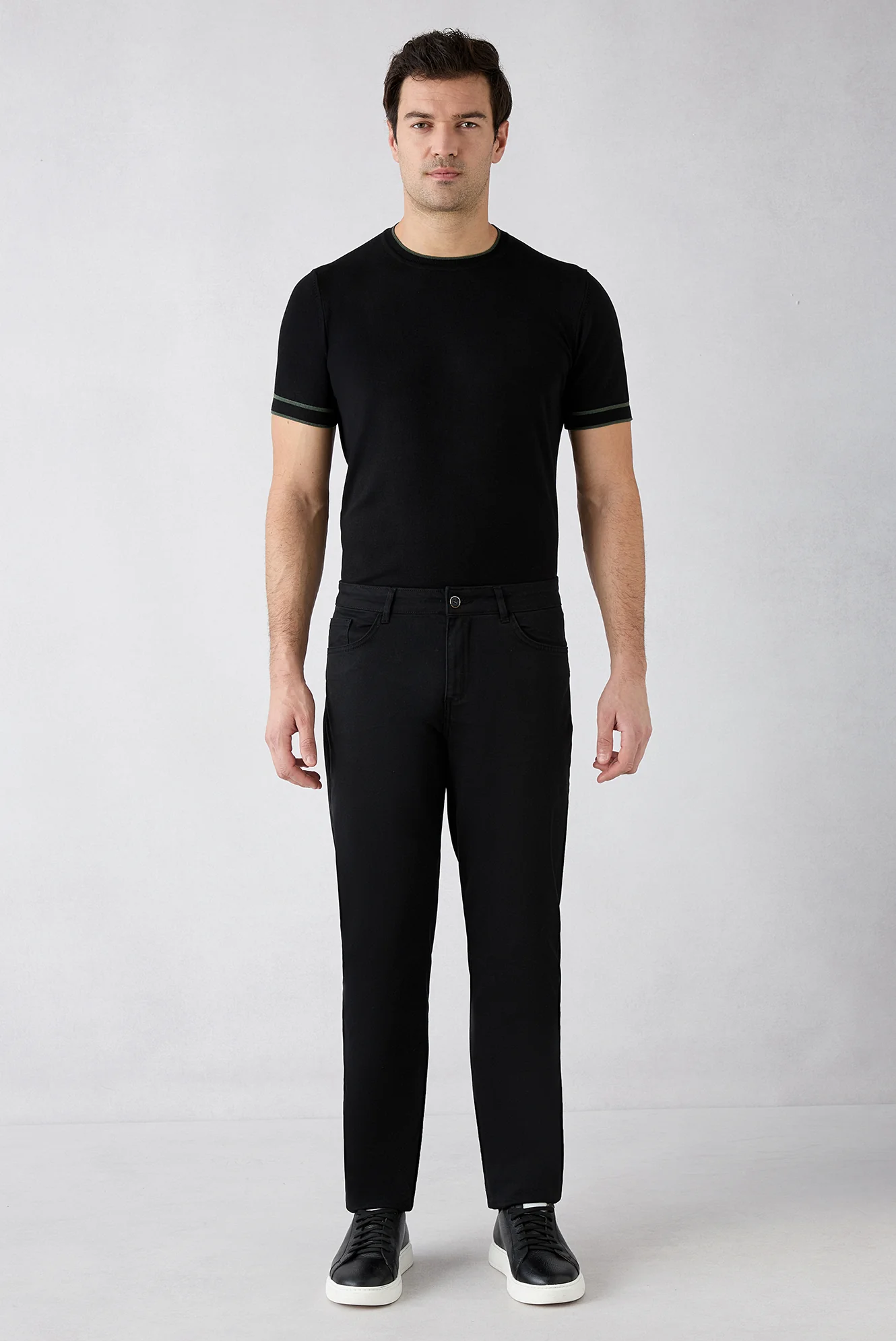 Siyah Slim Fit Dar Kesim 5 Cep Pamuklu Düz Likralı Kanvas / Chino Pantolon