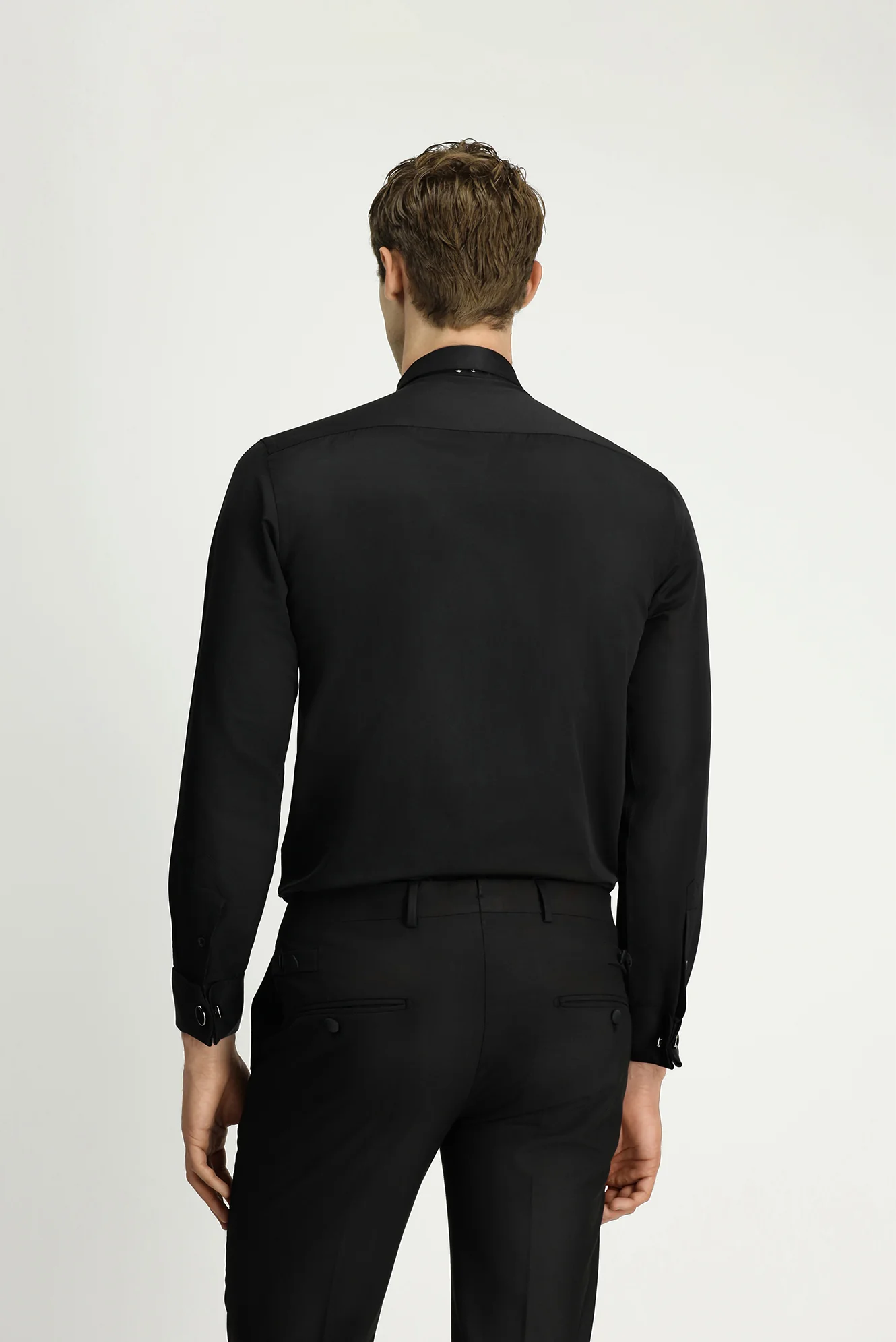 Siyah Ata Yaka Slim Fit Dar Kesim Klasik Katlı Manşet Nano Care Su İtici Leke Tutmaz 4 Mevsim Pamuk Gömlek - Image 5