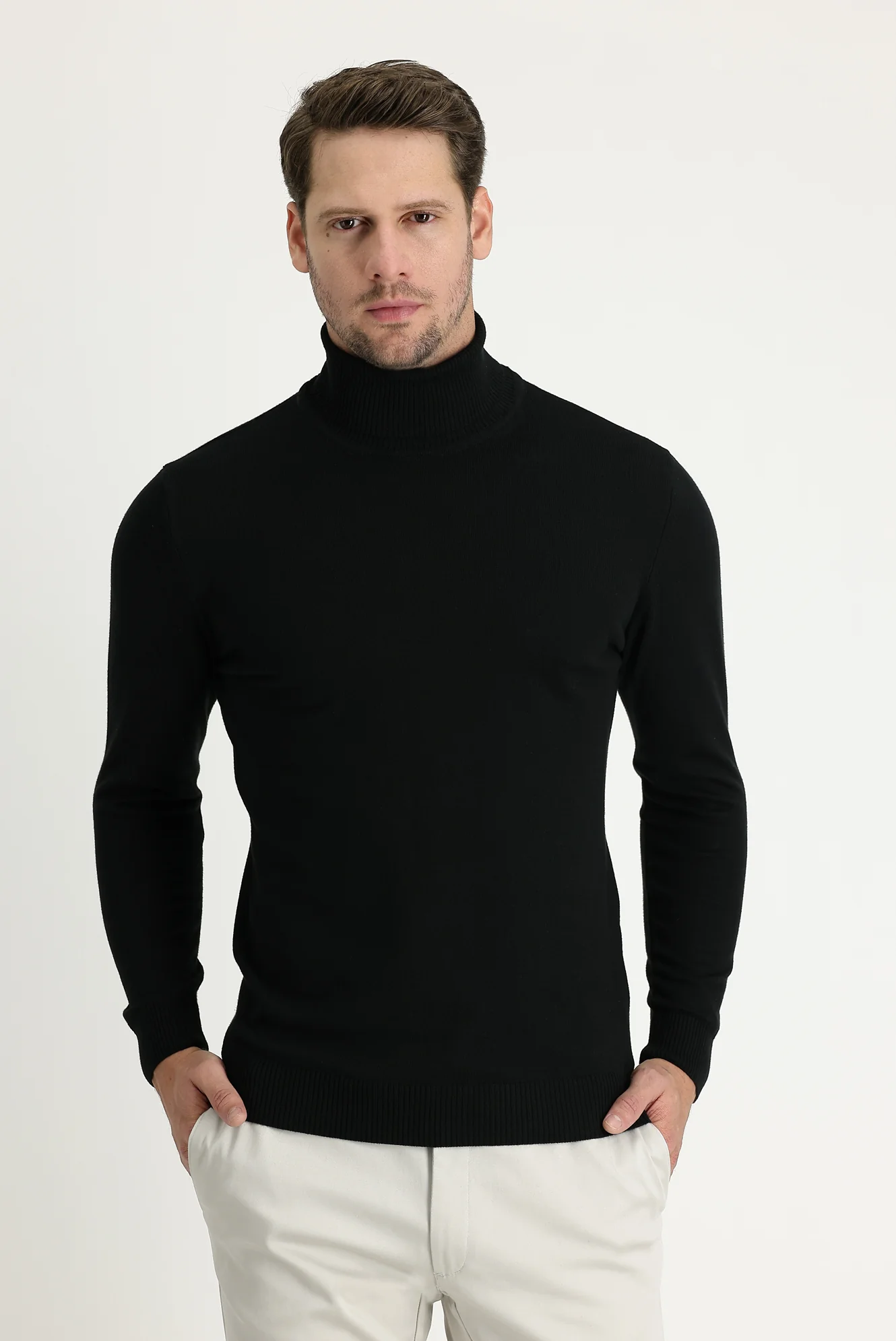 Siyah Balıkçı Yaka Regular Fit Triko Kazak