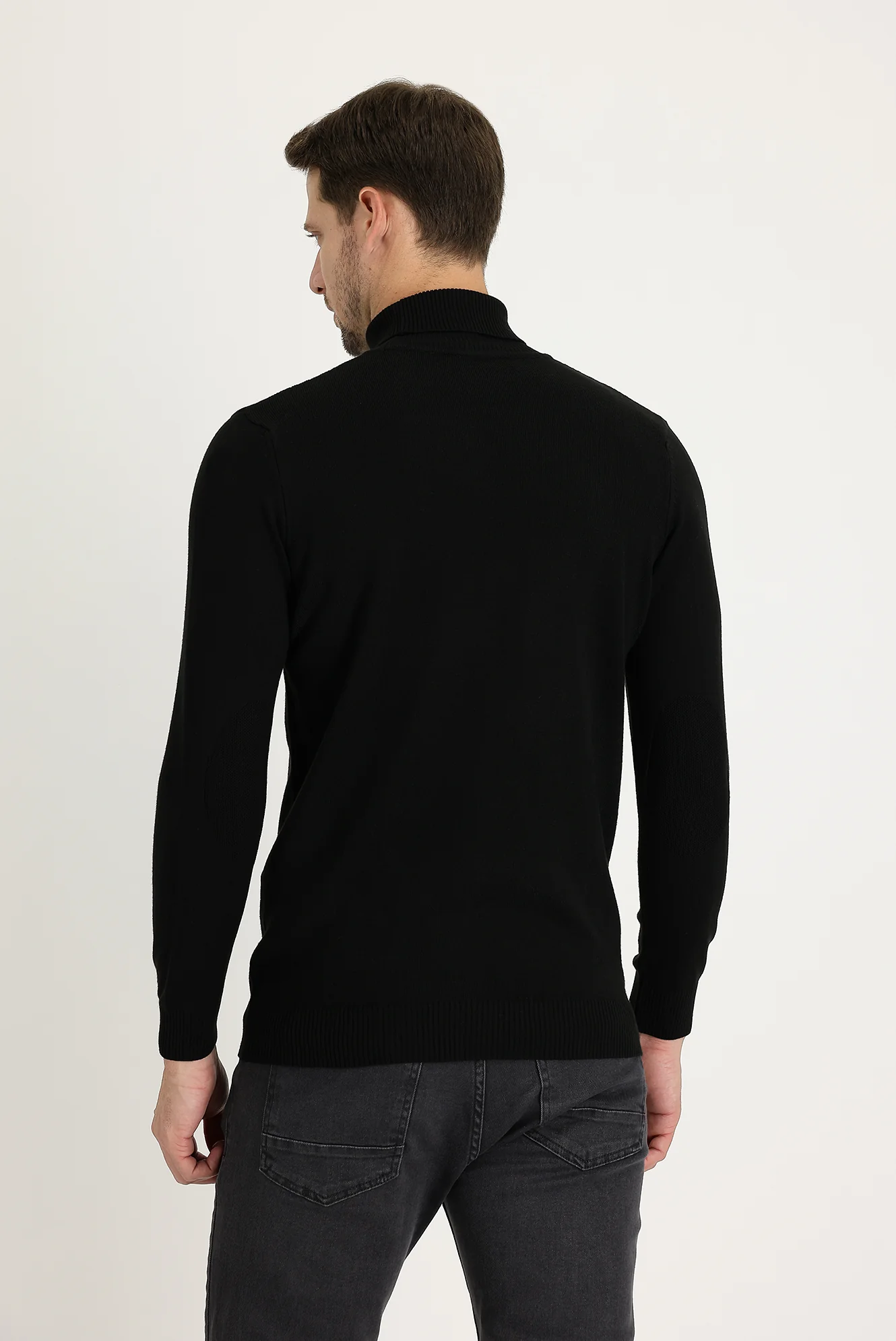 Siyah Balıkçı Yaka Slim Fit Dar Kesim Desenli Triko Kazak - Image 3