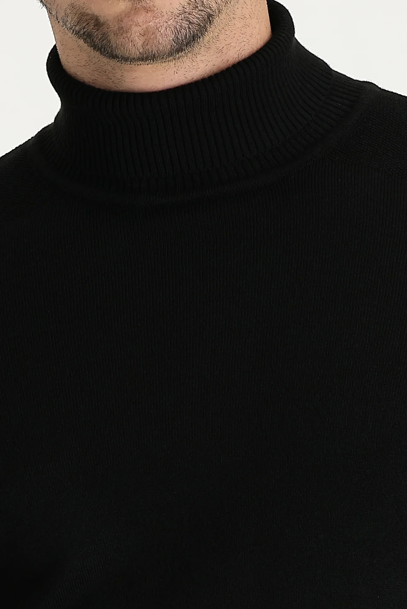 Siyah Balıkçı Yaka Slim Fit Dar Kesim Desenli Triko Kazak - Image 4