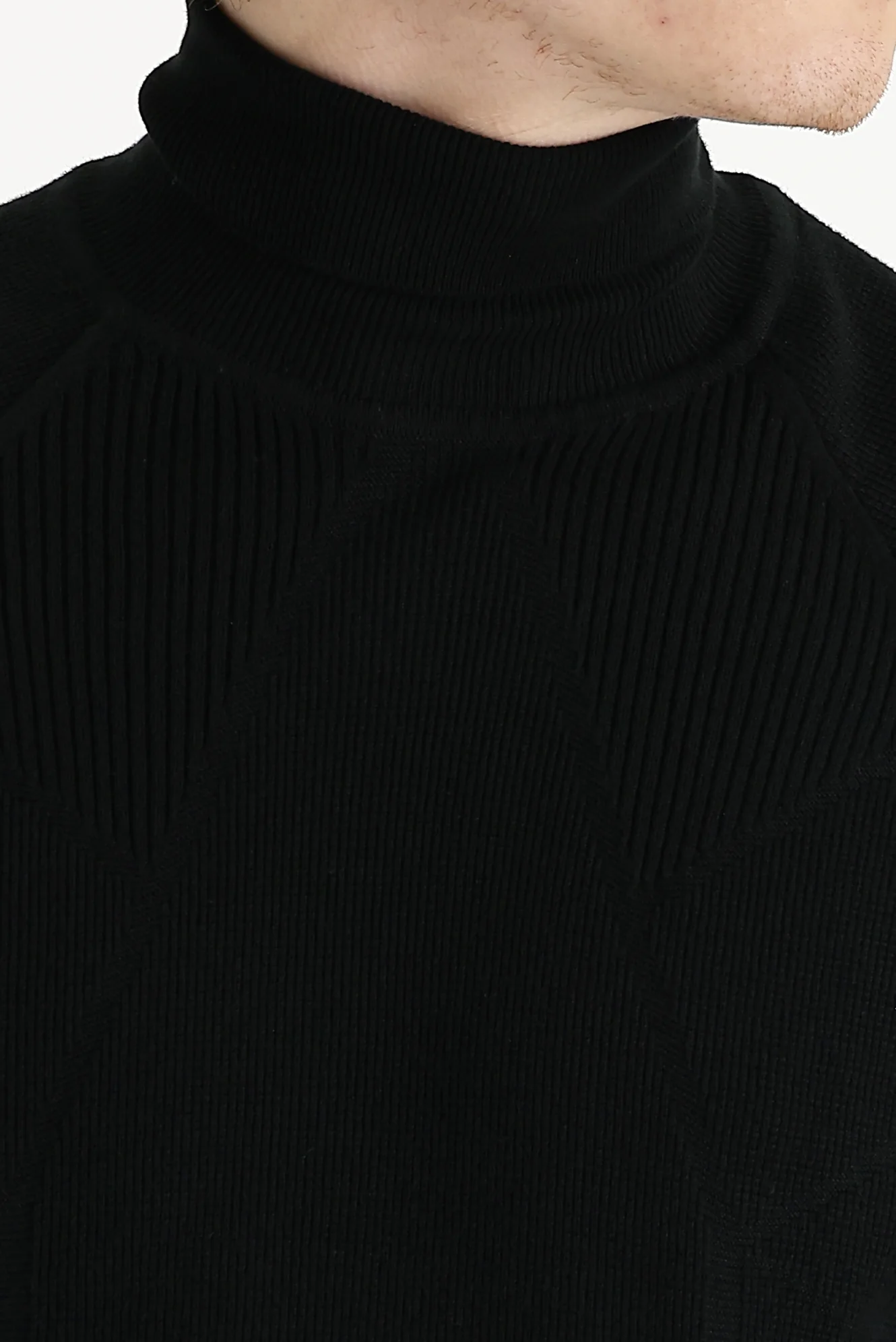 Siyah Balıkçı Yaka Slim Fit Dar Kesim Desenli Triko Kazak - Image 3