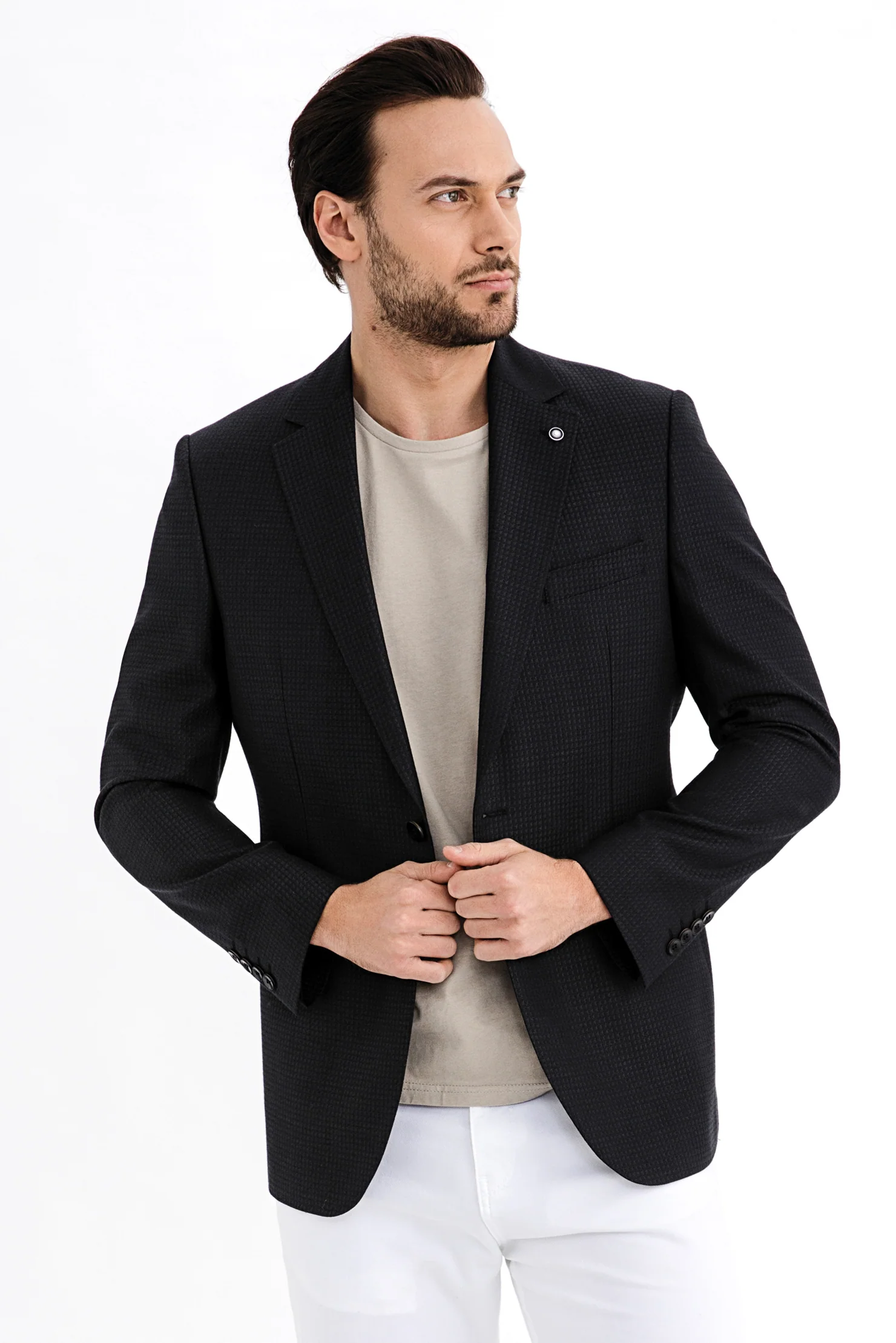 Siyah 4 Drop Relaxed Fit Rahat Kesim Bambu Ceket - Image 2
