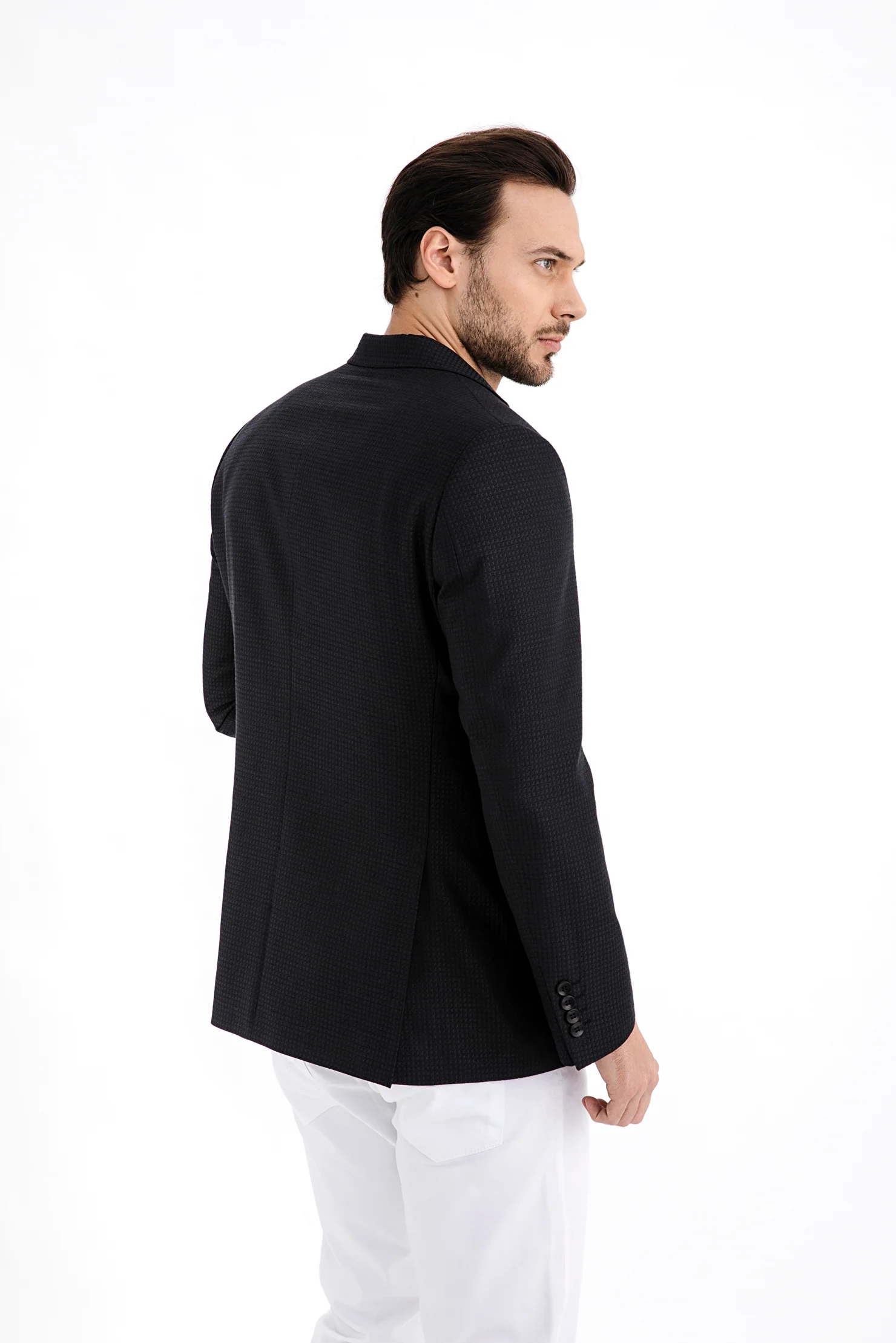 Siyah 4 Drop Relaxed Fit Rahat Kesim Bambu Ceket - Image 4