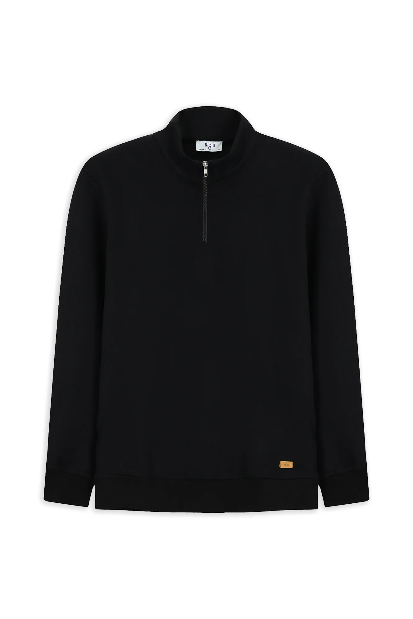 Siyah Yarım Balıkçı Yaka Yaka Regular Fit Fermuarlı Pamuklu Sweatshirt