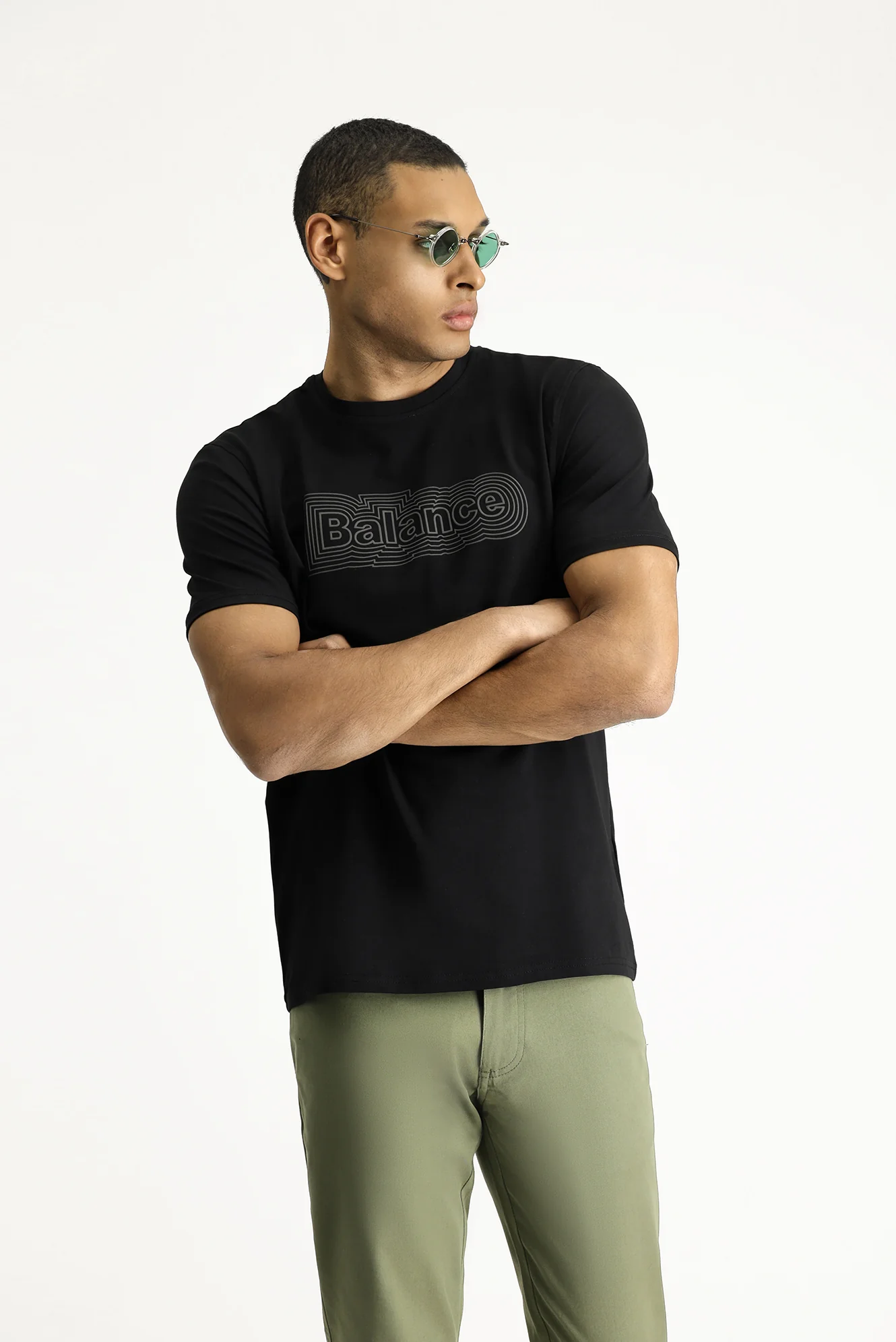 Siyah Bisiklet Yaka Baskılı Slim Fit Dar Kesim Tişört - Image 3