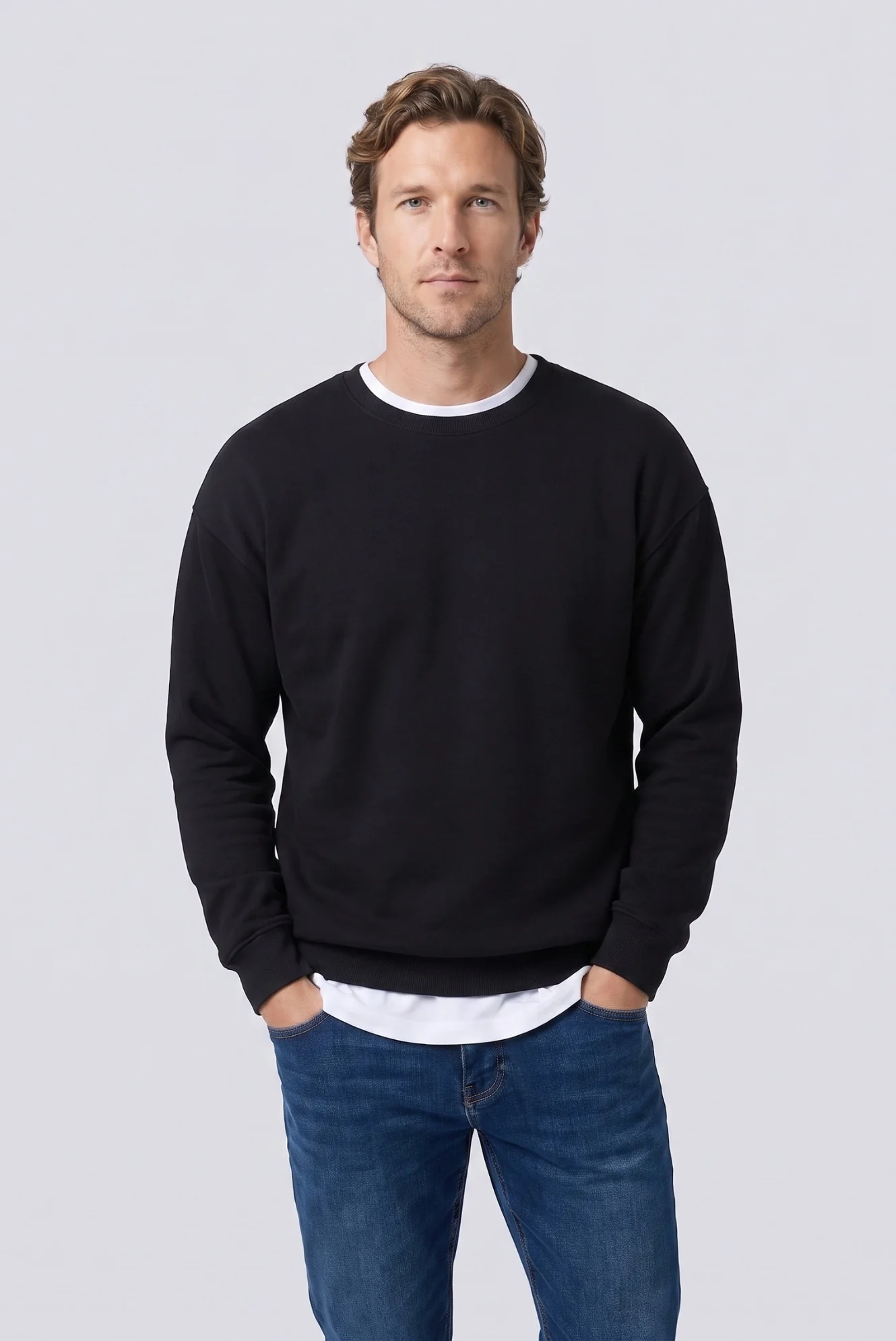 Siyah Bisiklet Yaka Oversize Pamuklu Sweatshirt - Image 2