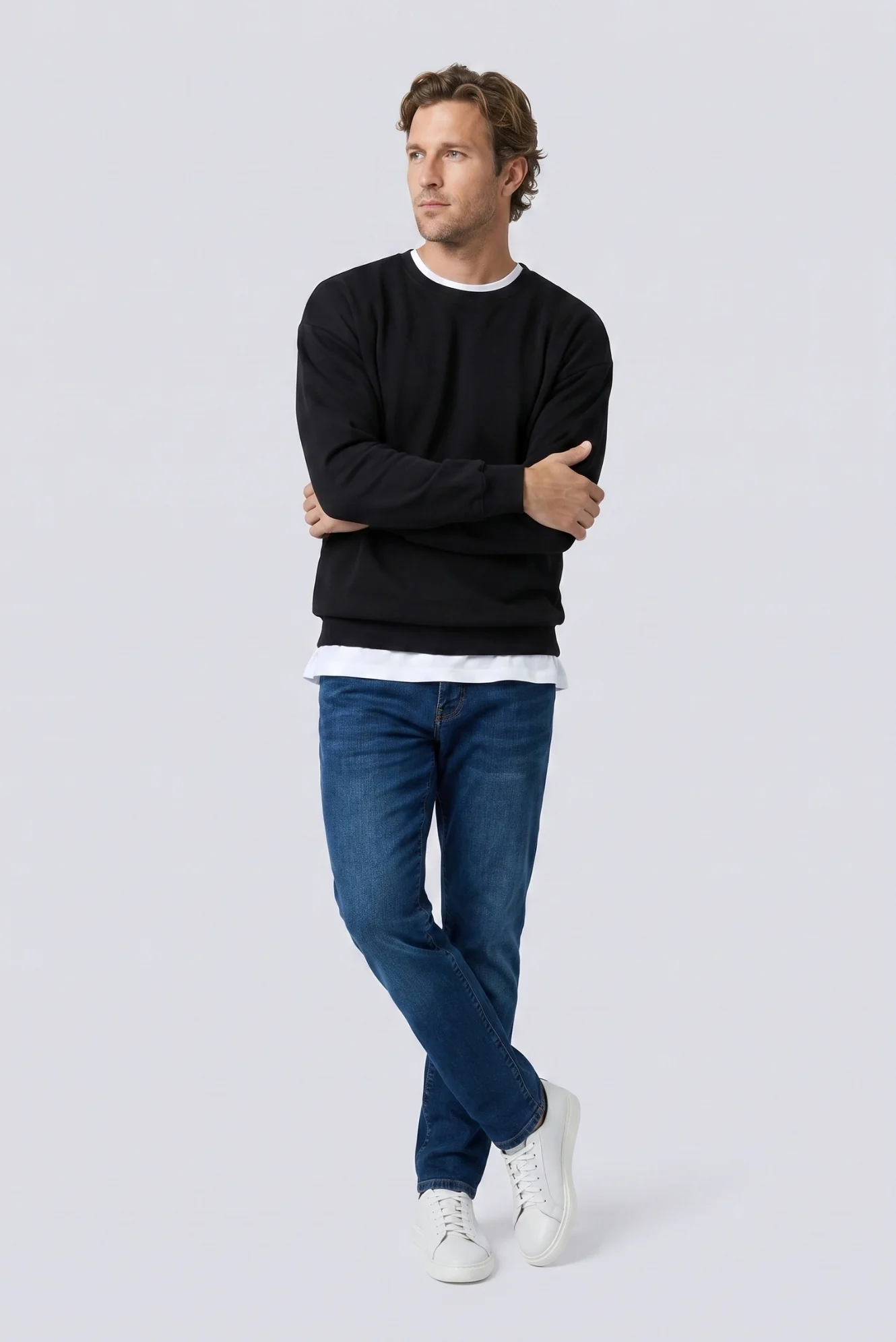 Siyah Bisiklet Yaka Oversize Pamuklu Sweatshirt - Image 3