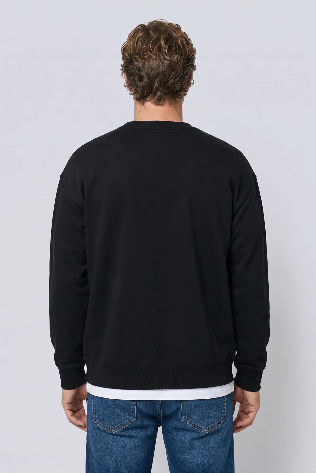 Siyah Bisiklet Yaka Oversize Pamuklu Sweatshirt - Image 4