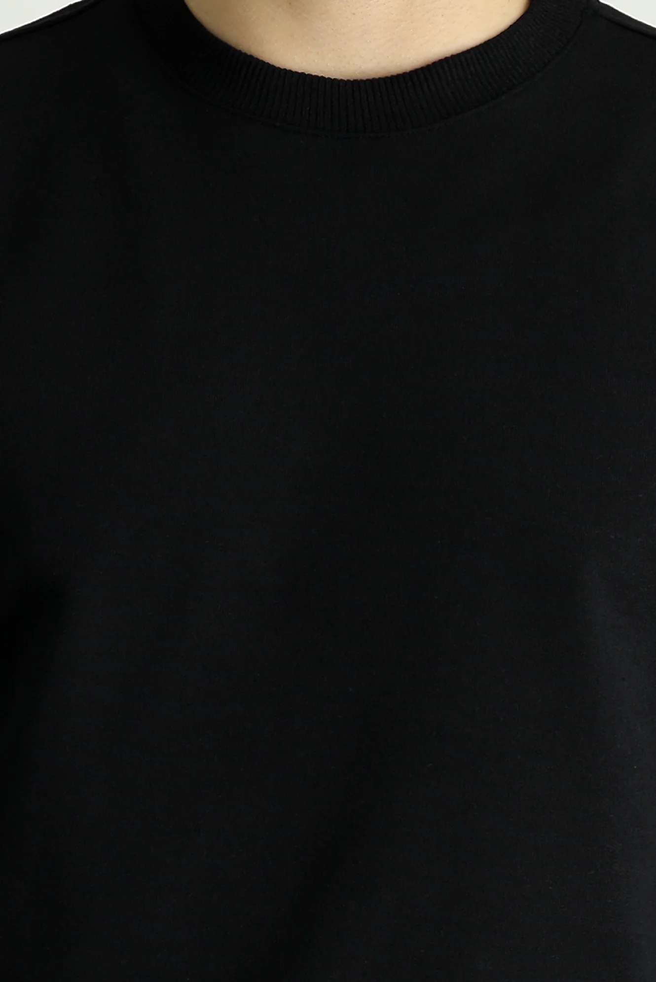 Siyah Bisiklet Yaka Regular Fit Mevsimlik 2 İplik Pamuklu Sweatshirt - Image 5