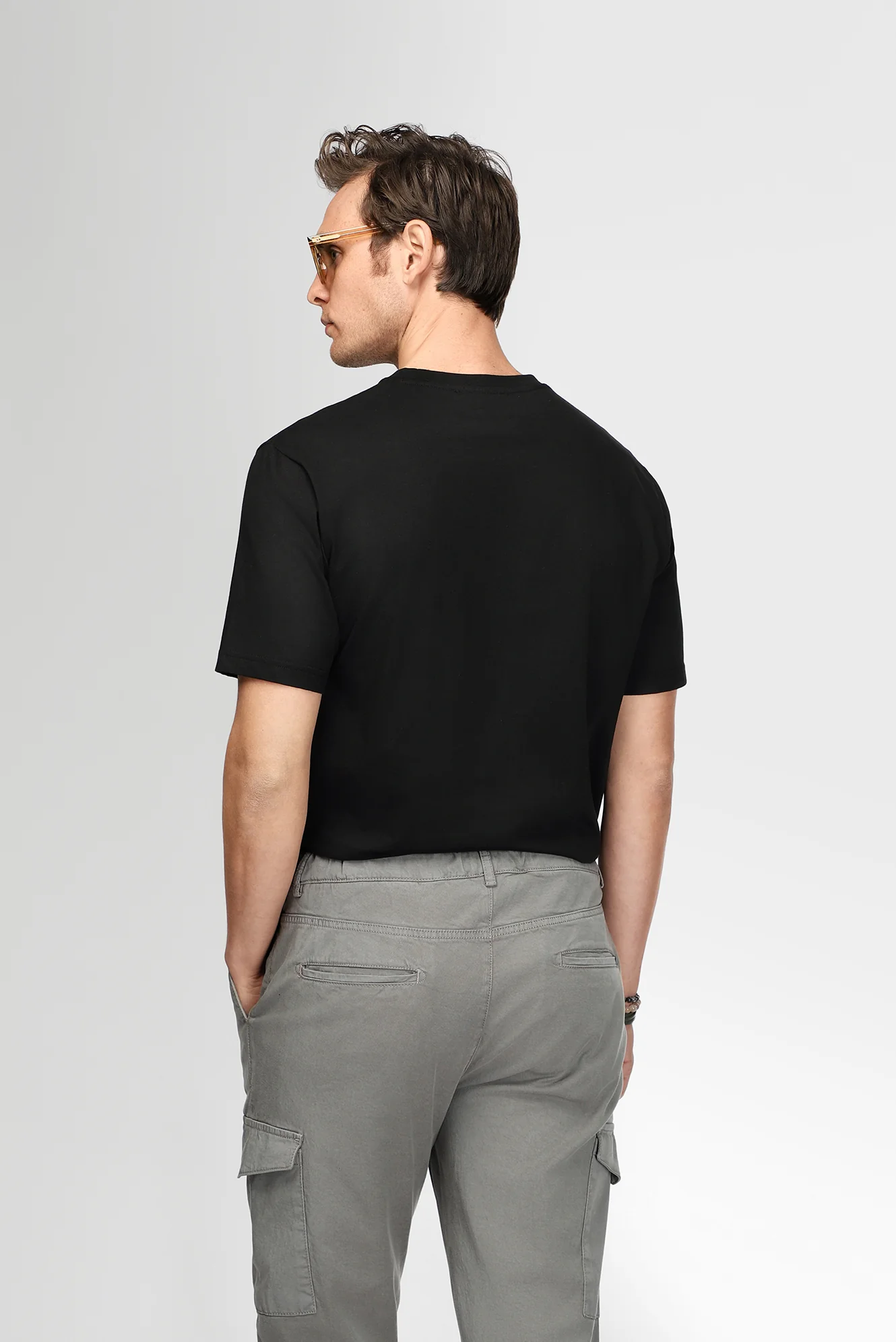 Siyah Bisiklet Yaka Regular Fit Baskılı Pamuk Tişört - Image 5