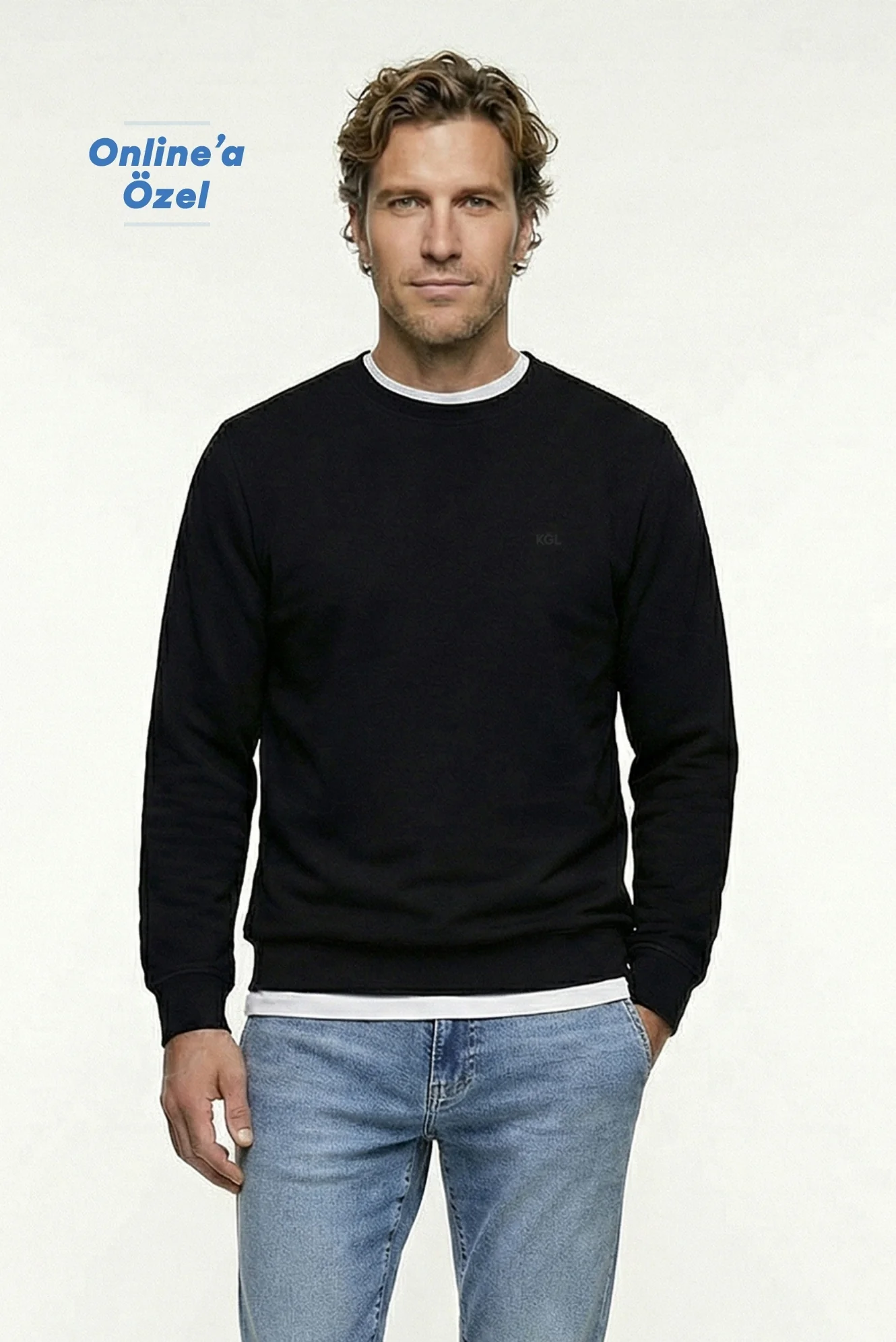 Siyah Bisiklet Yaka Regular Fit Pamuklu Basic Sweatshirt