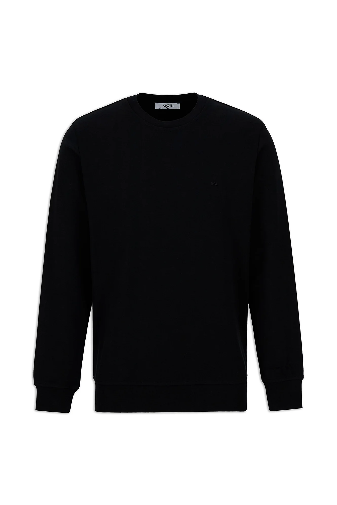 Siyah Bisiklet Yaka Regular Fit Pamuklu Basic Sweatshirt - Image 6