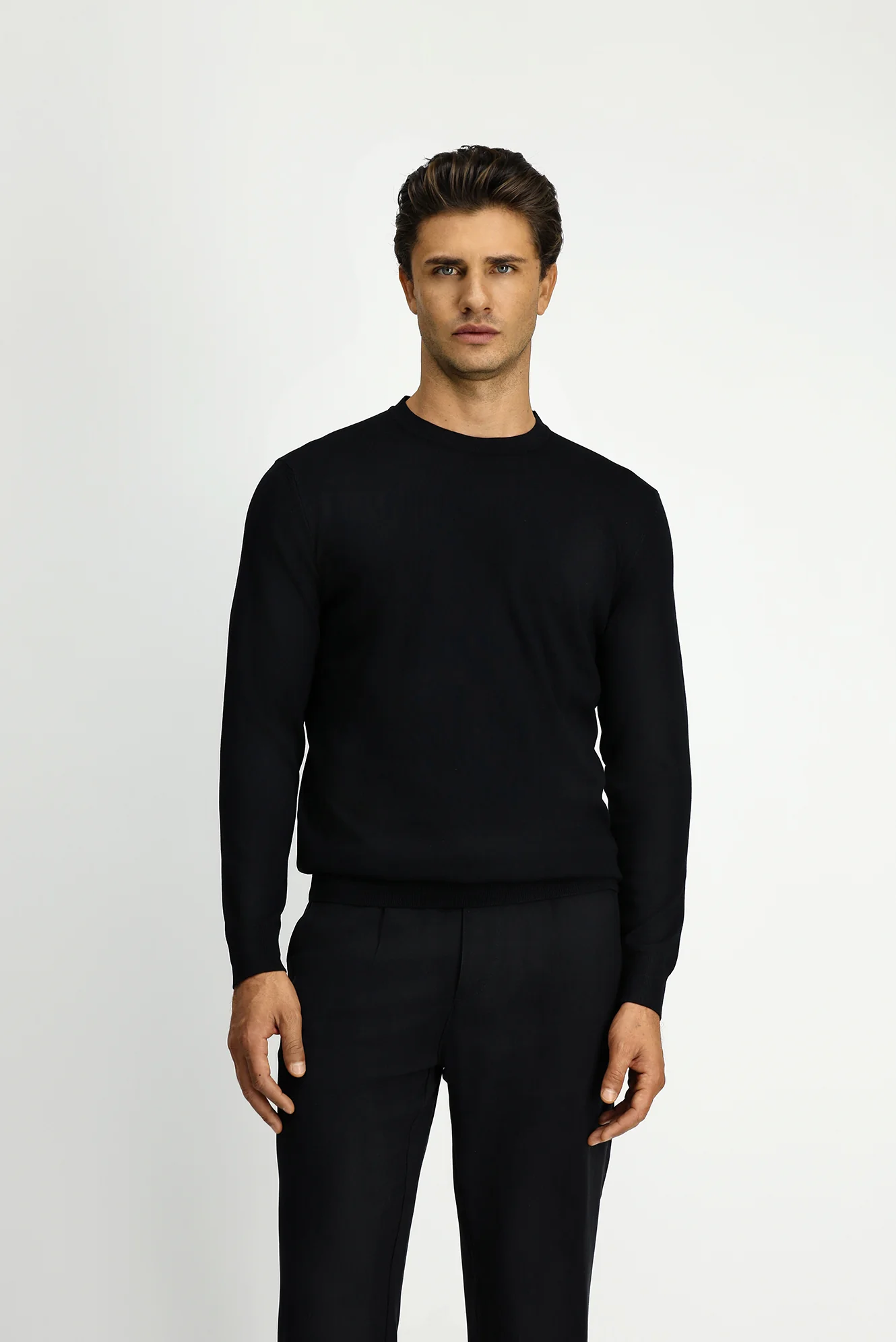 Siyah Bisiklet Yaka Regular Fit Triko Kazak - Image 3