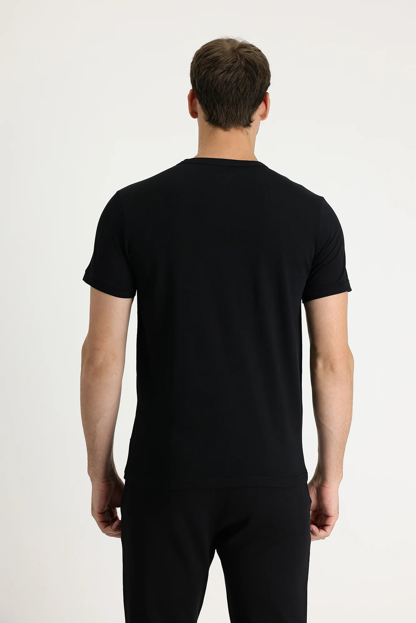 Siyah Bisiklet Yaka Slim Fit Dar Kesim Baskılı Pamuk Tişört - Image 3