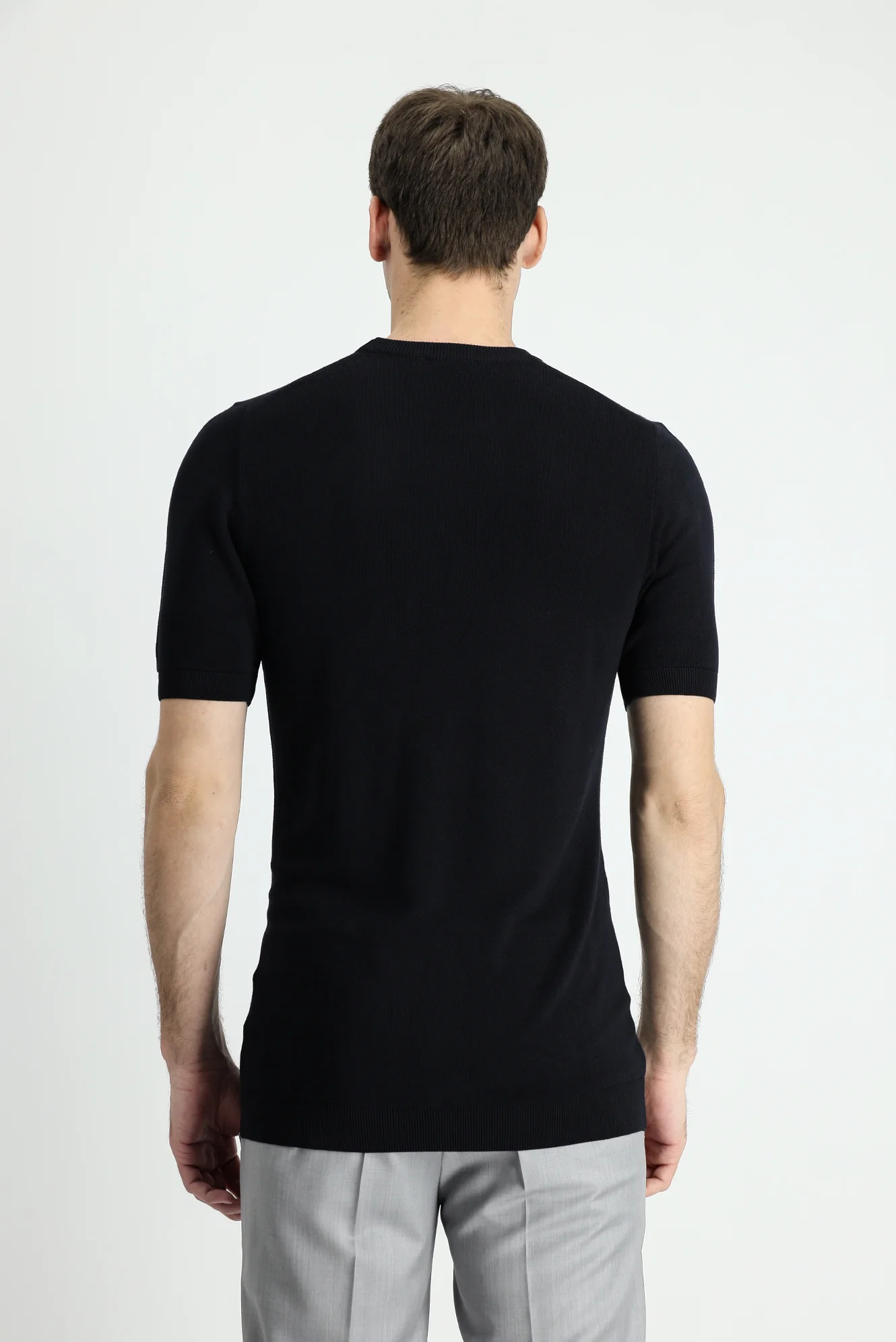 Siyah Bisiklet Yaka Slim Fit Dar Kesim Desenli Tişört - Image 3