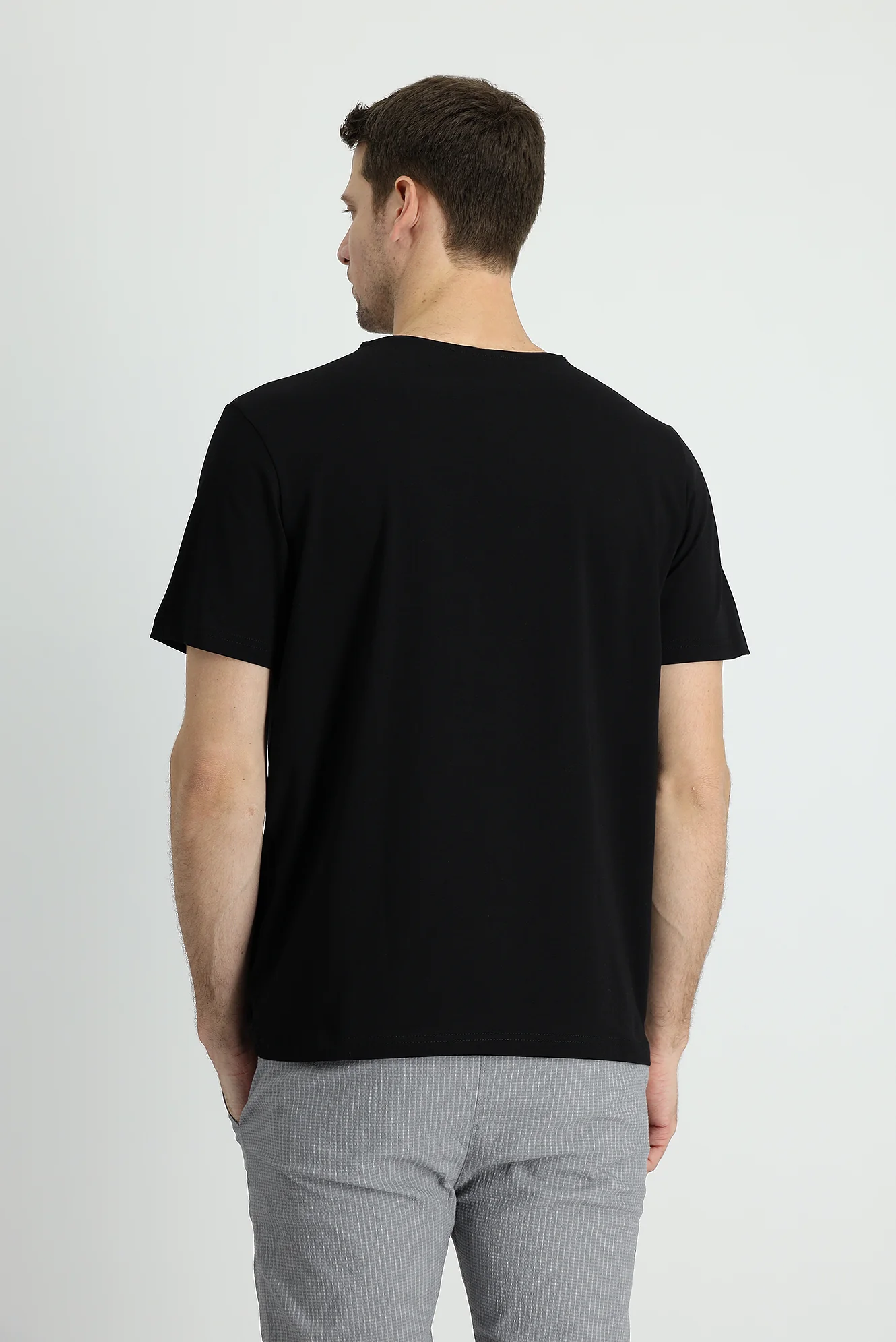Siyah Bisiklet Yaka Slim Fit Dar Kesim Nakışlı Süprem Tişört - Image 2
