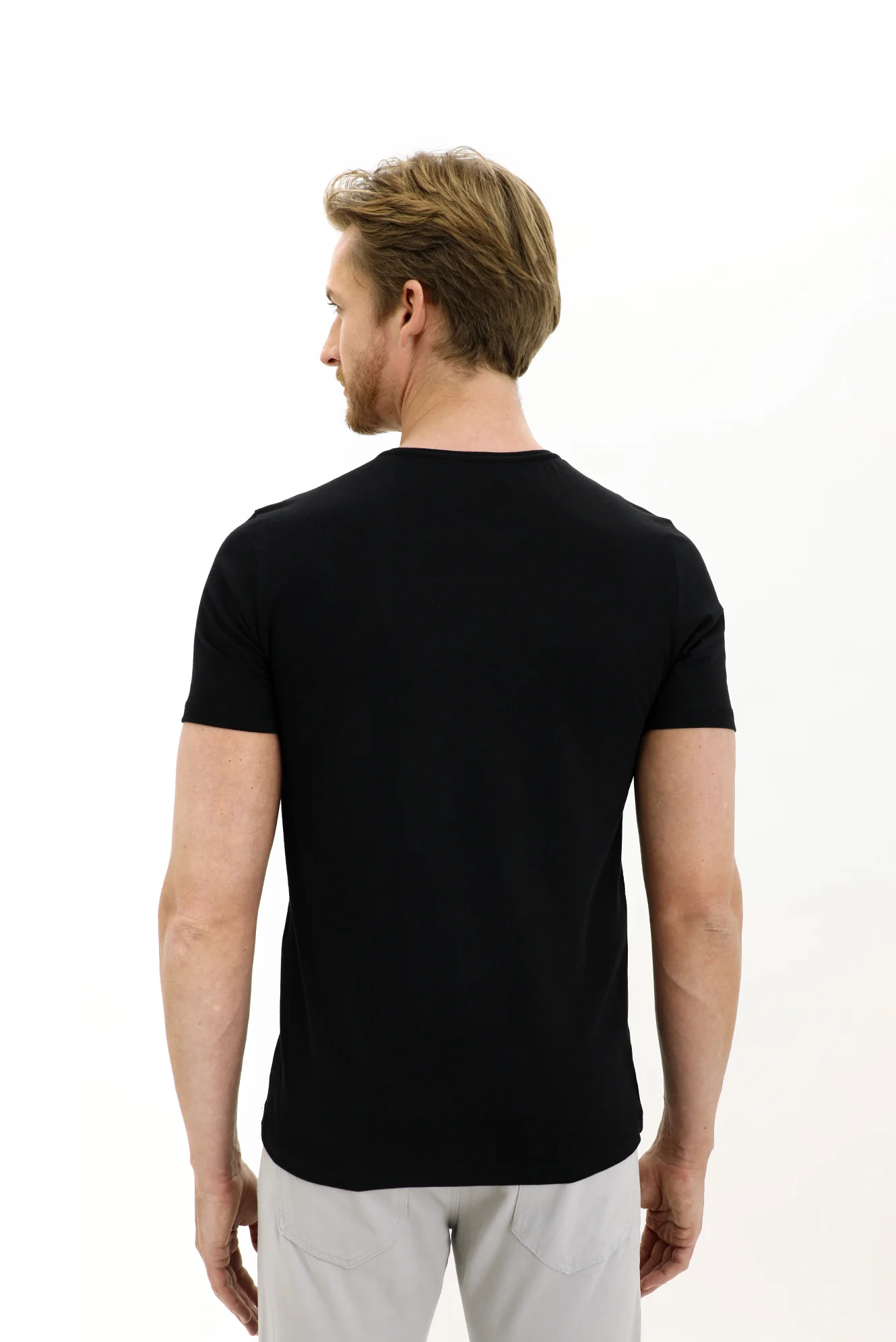 Siyah Bisiklet Yaka Slim Fit Dar Kesim Pamuk Tişört - Image 4