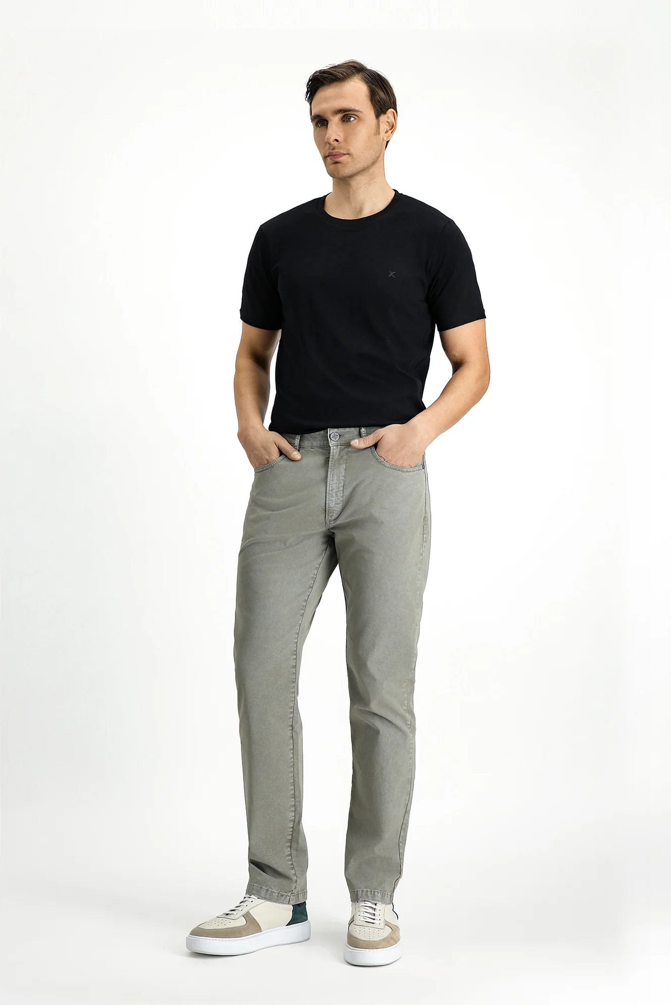 Siyah Bisiklet Yaka Slim Fit Dar Kesim Pamuk Tişört - Image 3