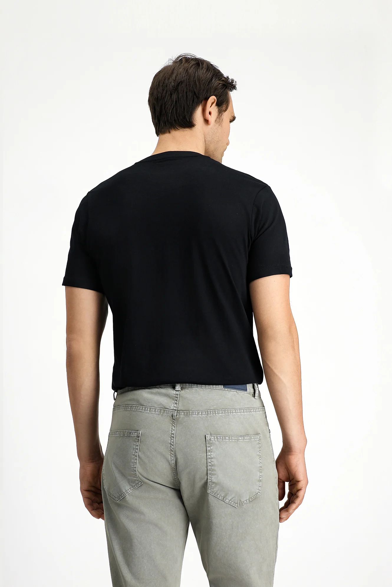 Siyah Bisiklet Yaka Slim Fit Dar Kesim Pamuk Tişört - Image 4